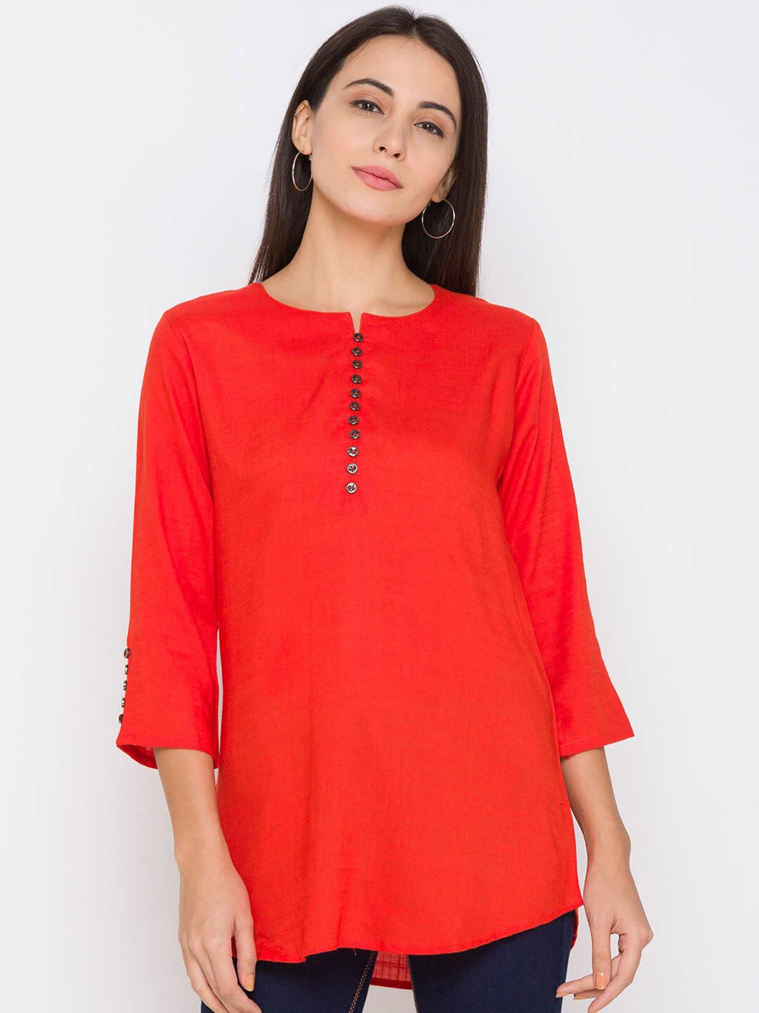 

ZOLA Women Red Solid Viscose Rayon Tunic