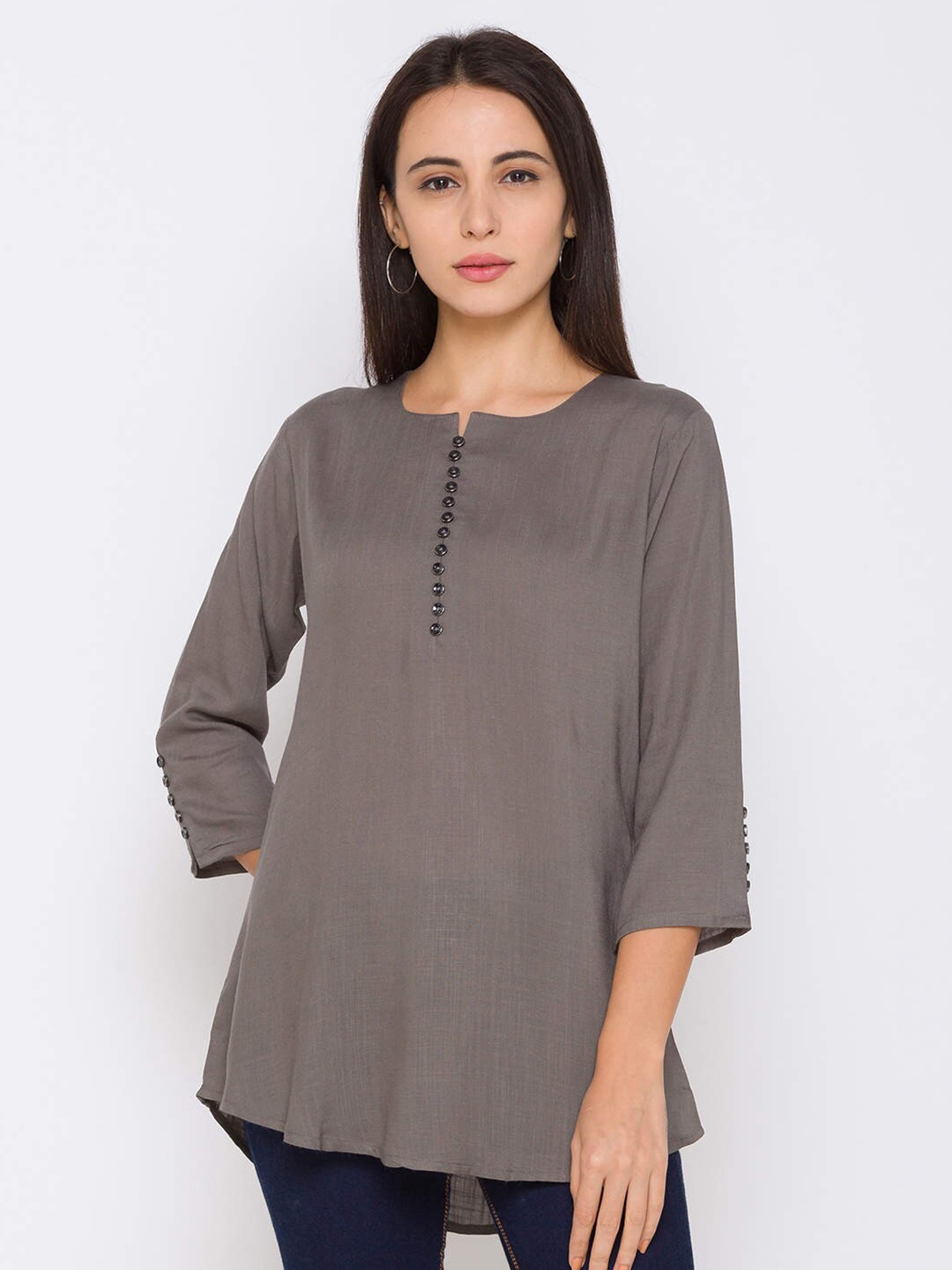 

ZOLA Women Grey Solid Pure Cotton Breathable & Lightweight Tunic