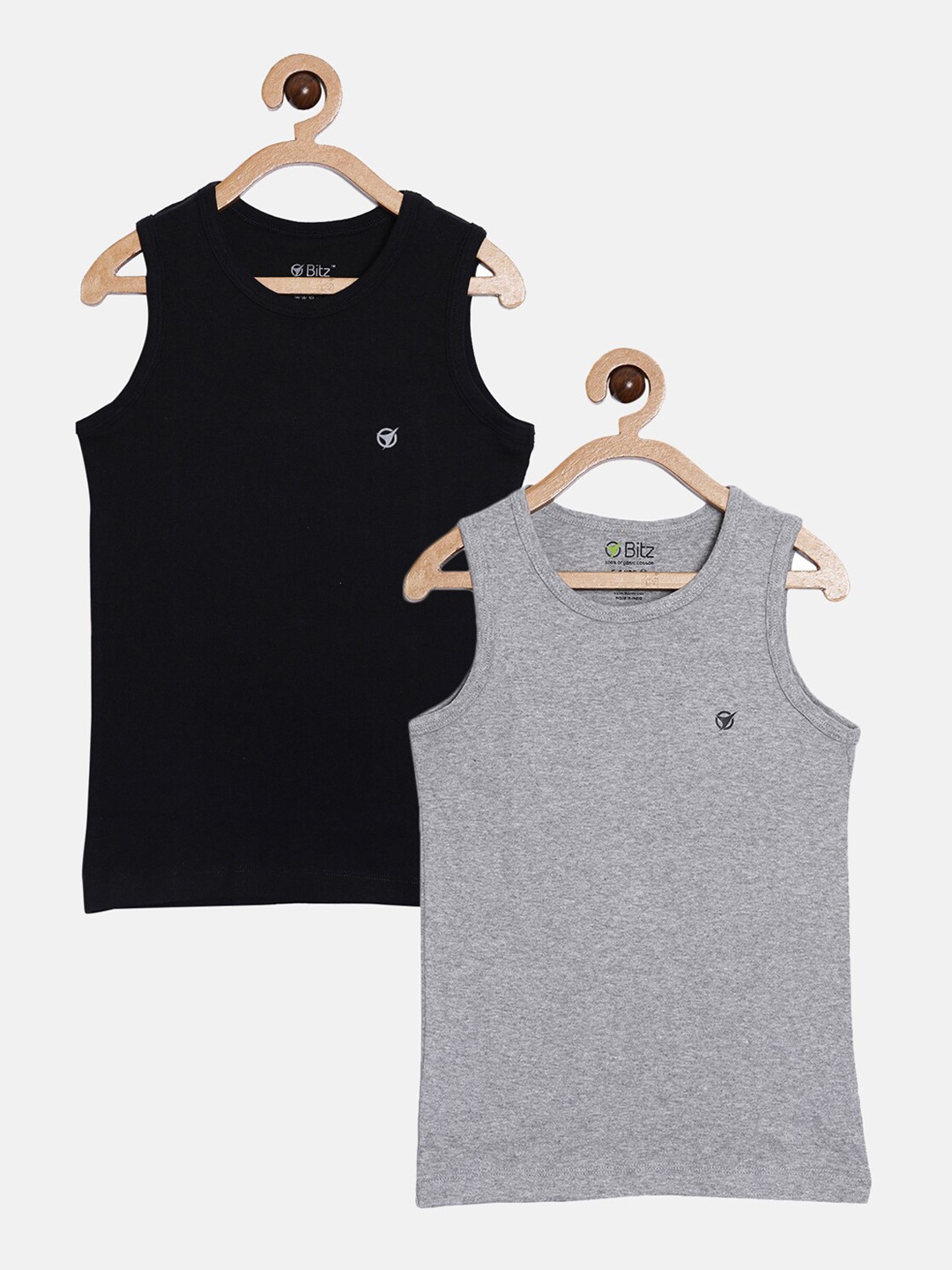 

Bitz Boys Pack Of 2 Solid Pure Organic Cotton Innerwear Vests, Black