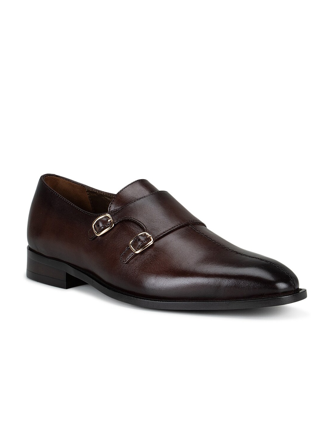 

ROSSO BRUNELLO Men Brown Solid Leather Formal Monk Shoes