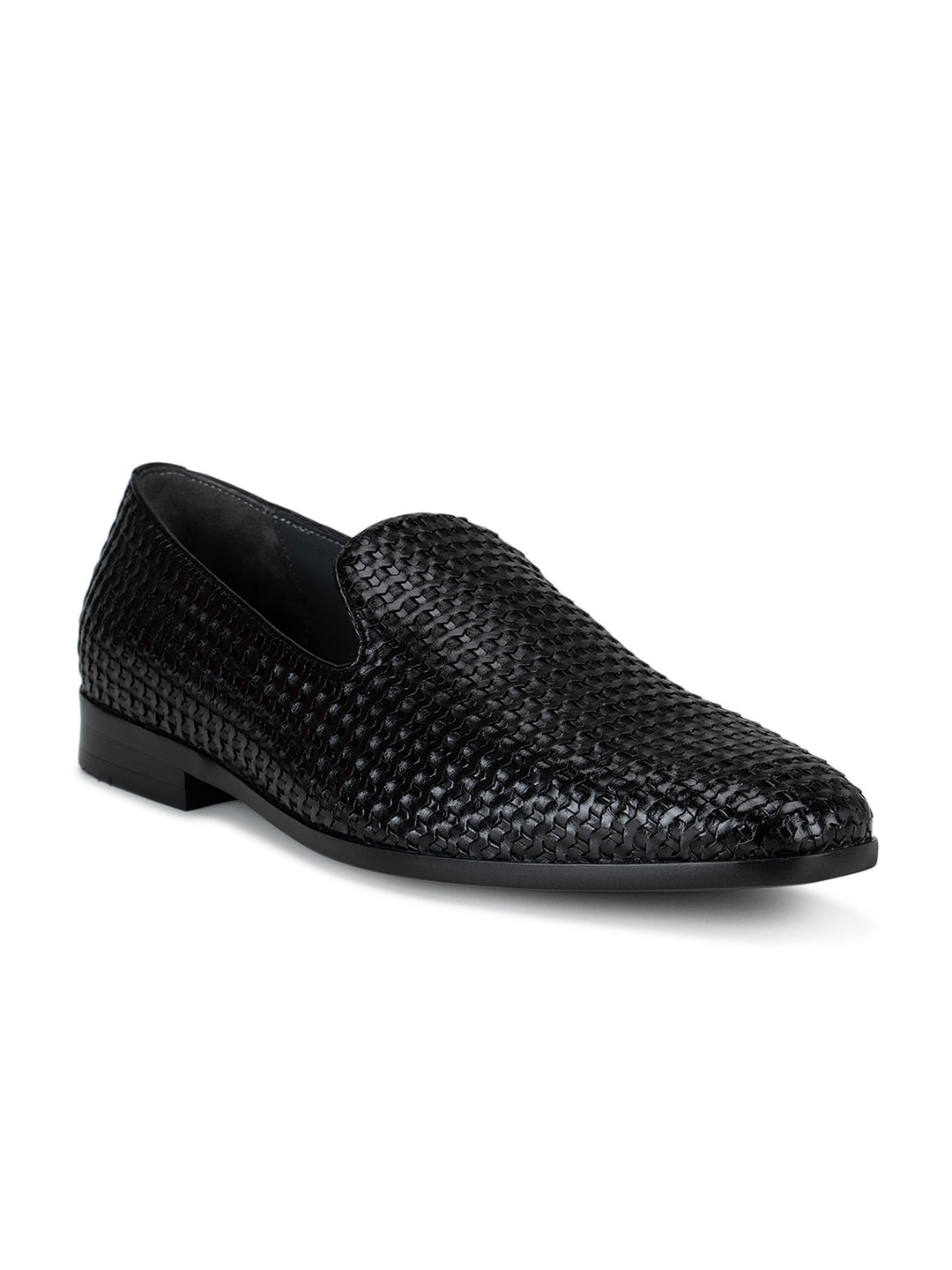 

ROSSO BRUNELLO Men Black Textured Leather Formal Slip-Ons