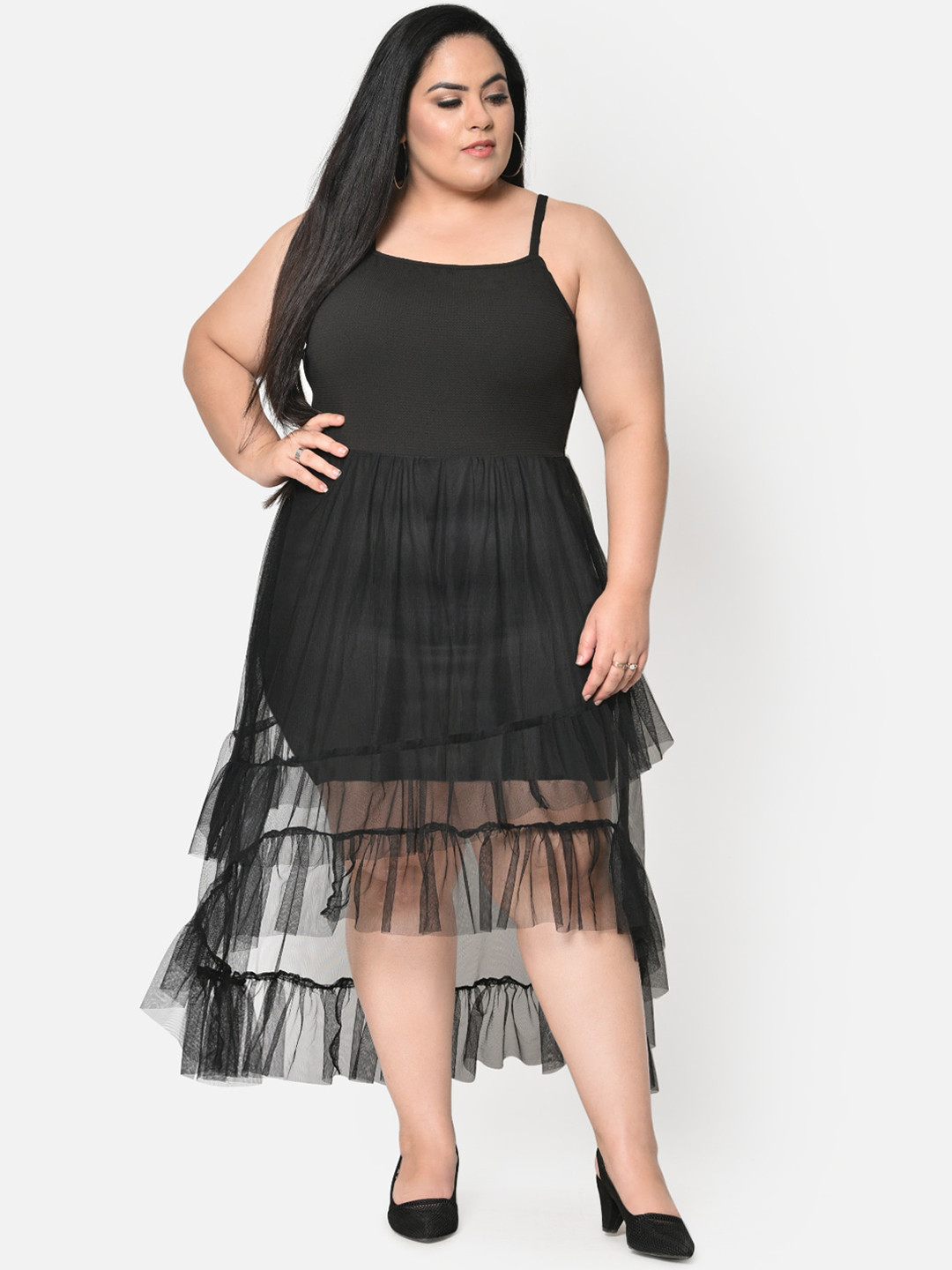

wild U Women Plus Size Black Net Midi Dress