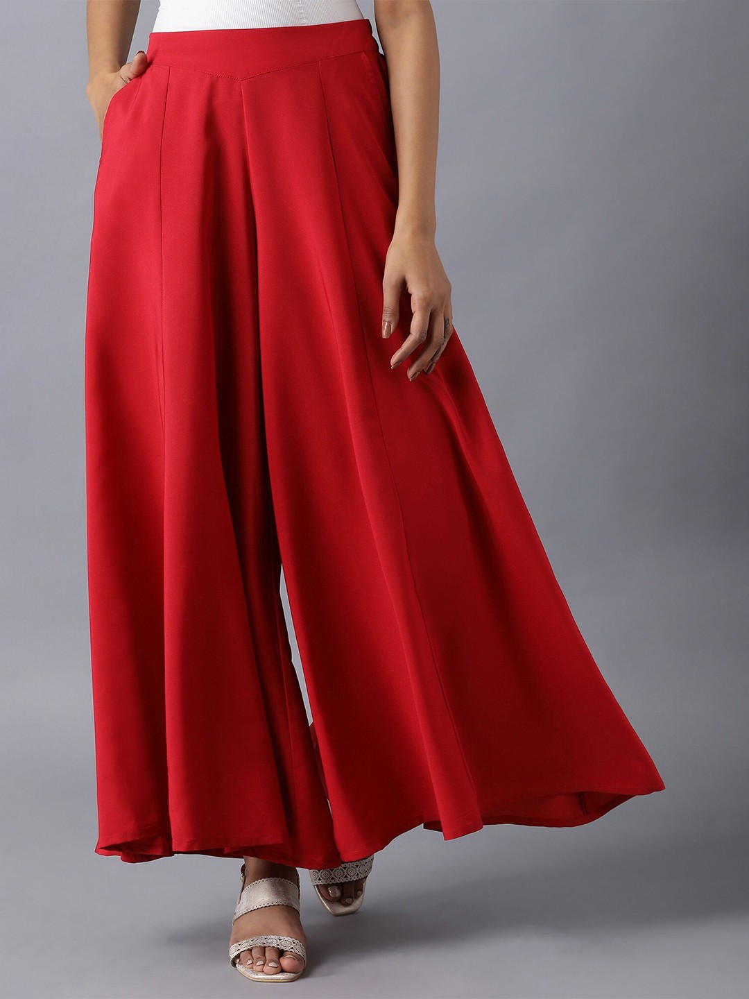 

elleven Women Red Flared Palazzos