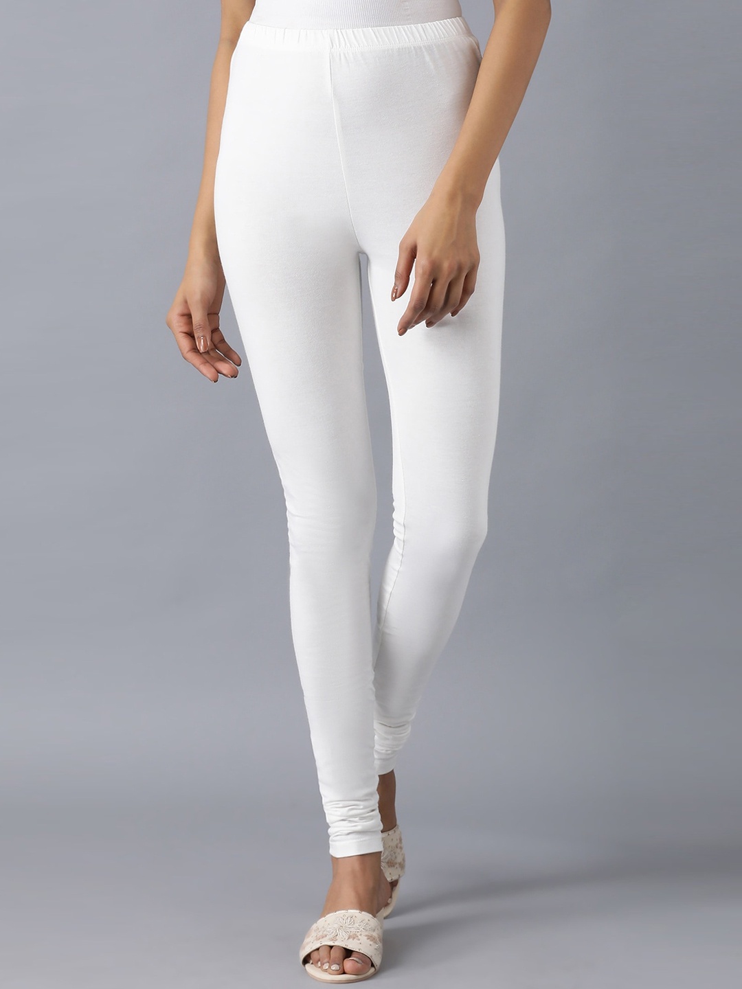 

Elleven Women White Solid Knitted Pure Cotton Churidar