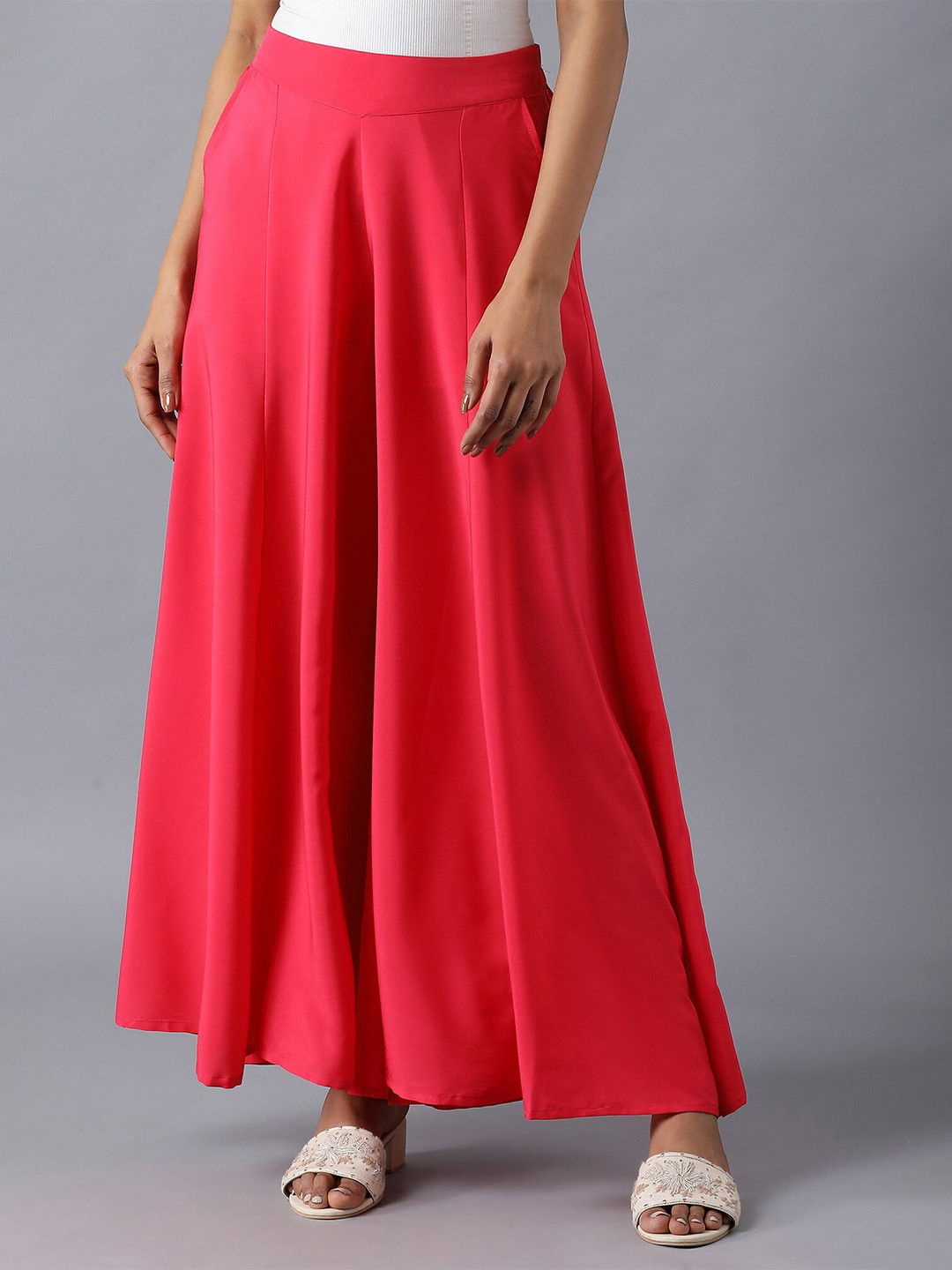 

elleven Women Red Solid Flared Palazzos