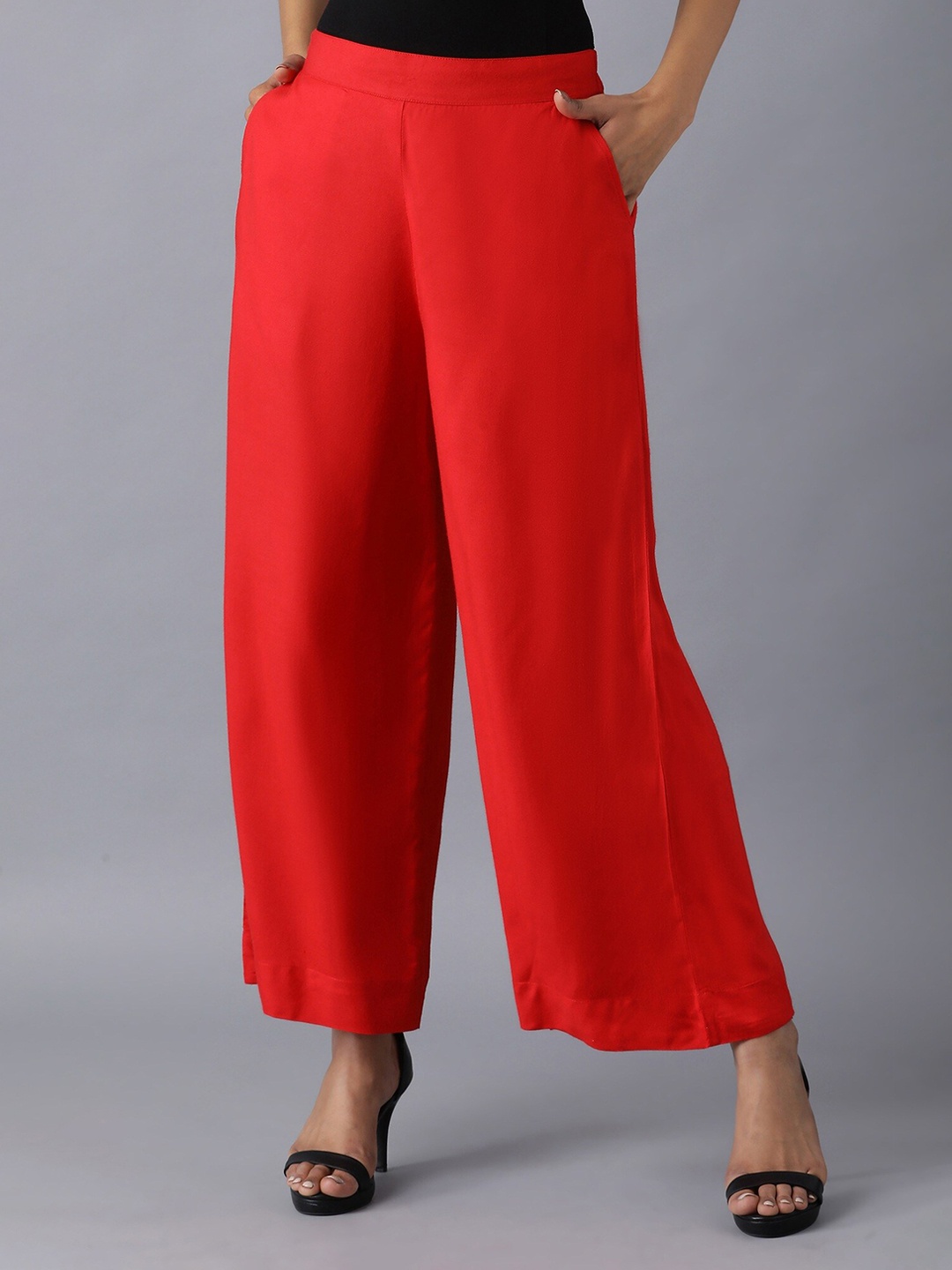 

elleven Women Red Solid Wide Leg Palazzos