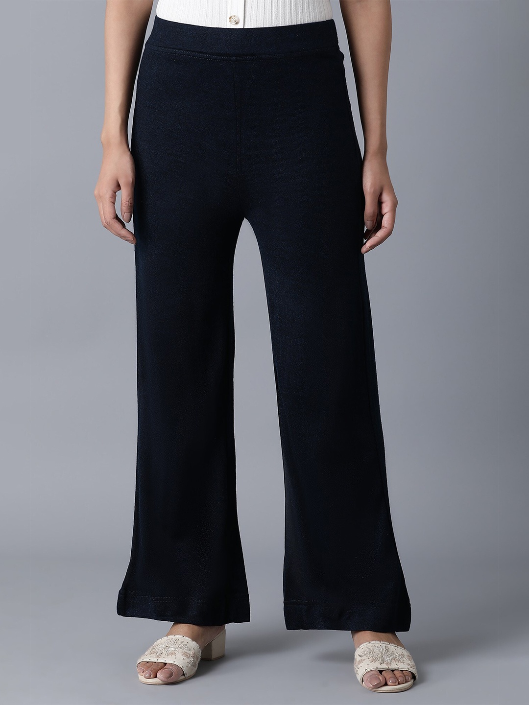 

elleven Women Navy Blue Knitted Palazzos