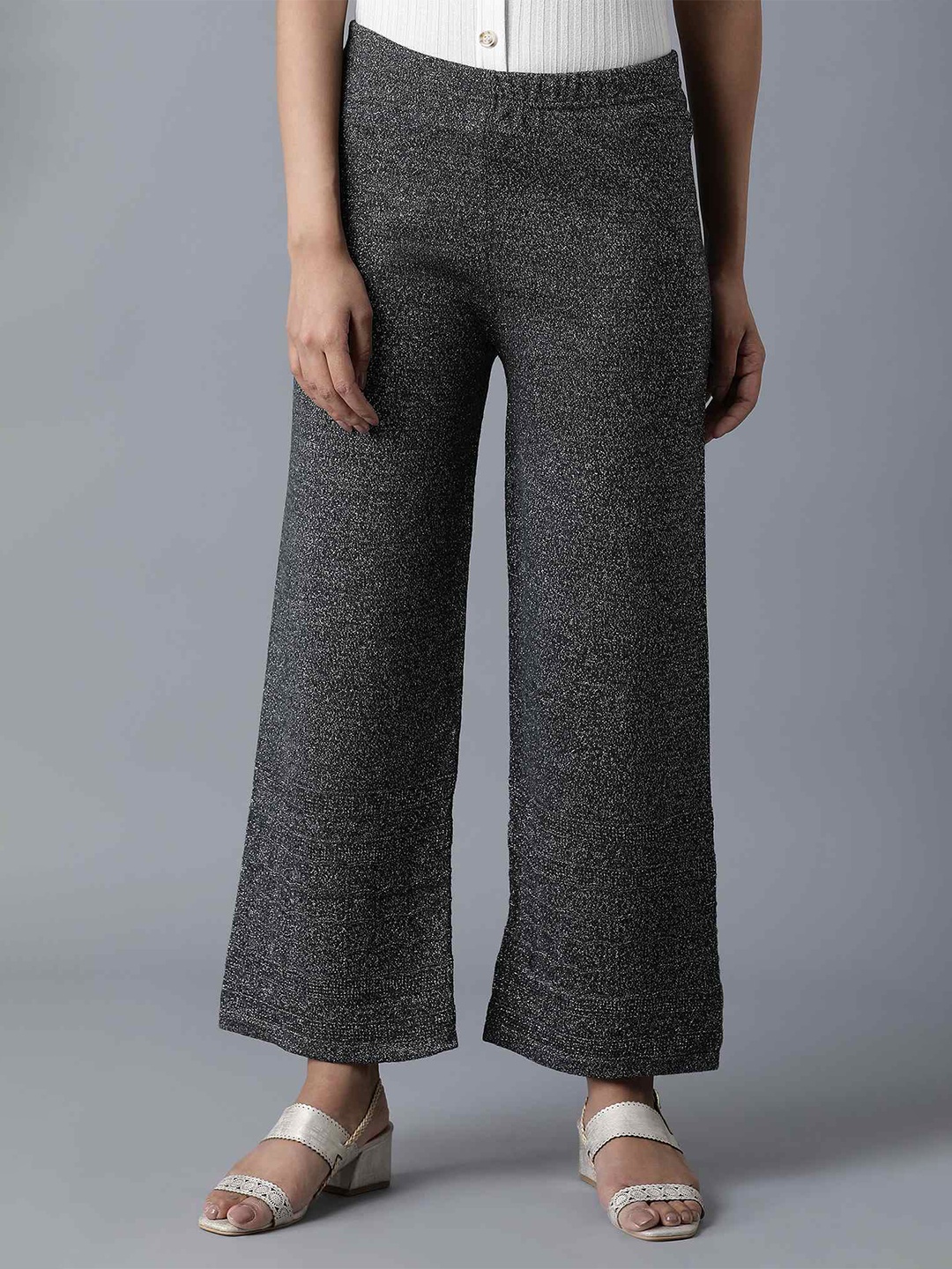 

elleven Women Beige & Navy Blue Knitted Palazzos