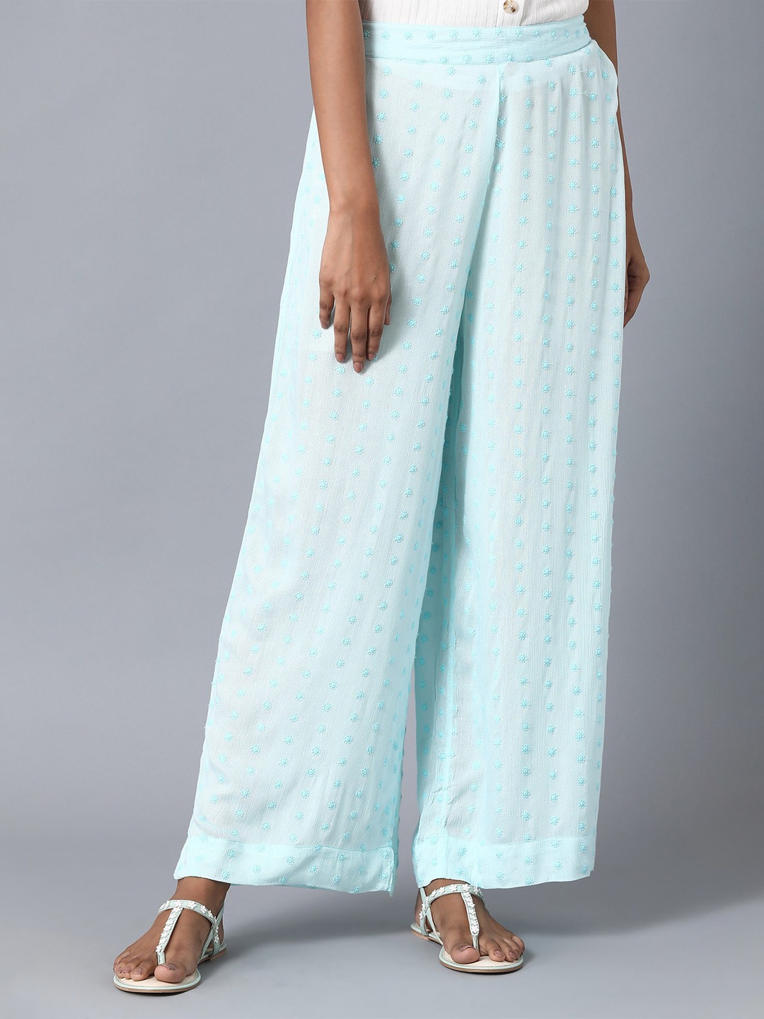 

elleven Women Blue Floral Embroidered Palazzos