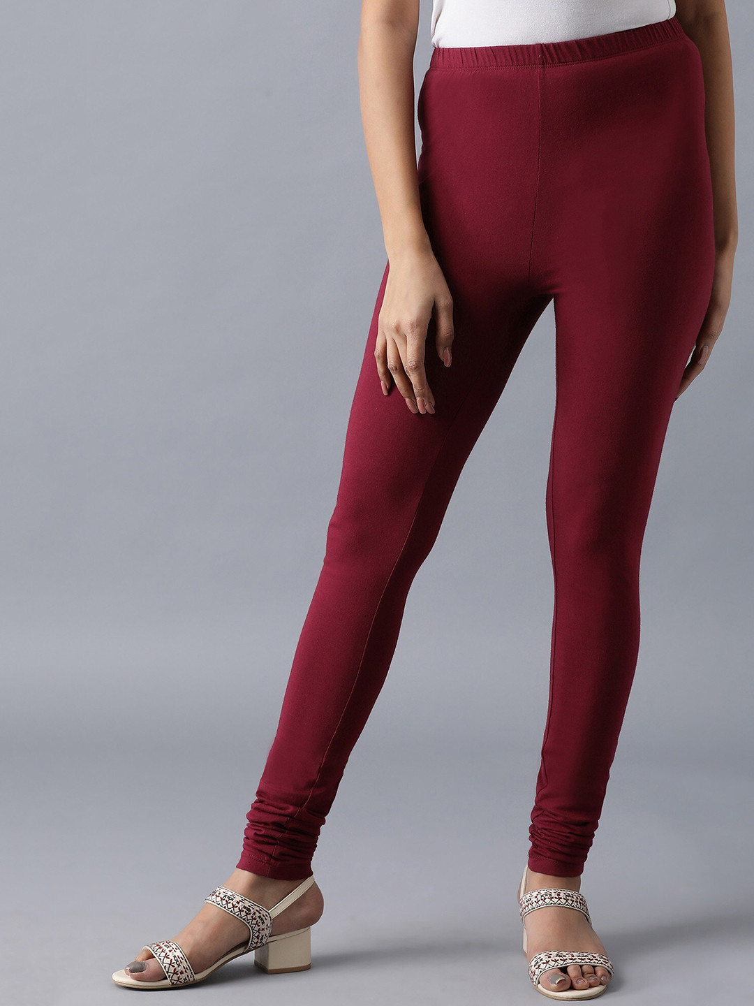 

Elleven Women Burgundy Solid Mid Rise Cotton Churidar