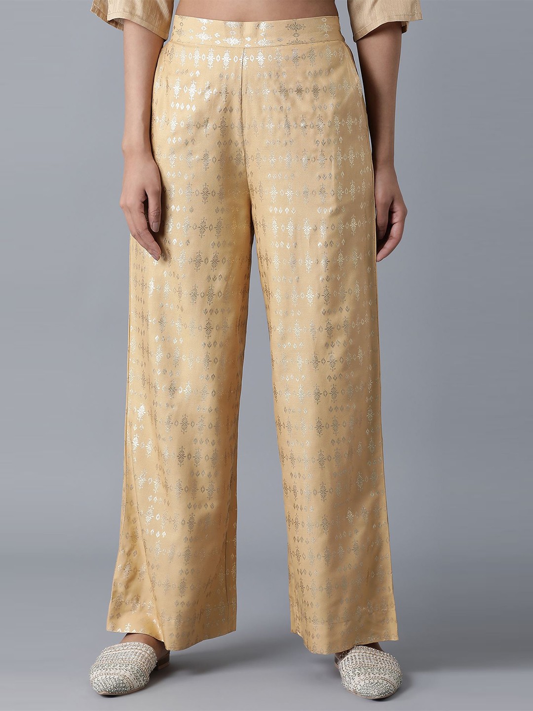 

elleven Women Gold-Toned Floral Printed Ethnic Palazzos