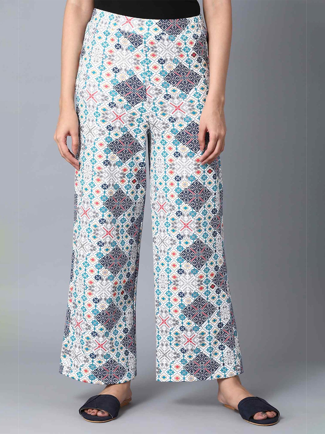 

elleven Women White & Black Ethnic Motifs Knitted Palazzos