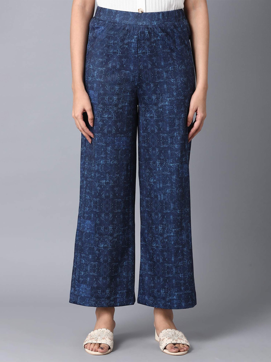 

elleven Women Blue Printed Knitted Palazzos