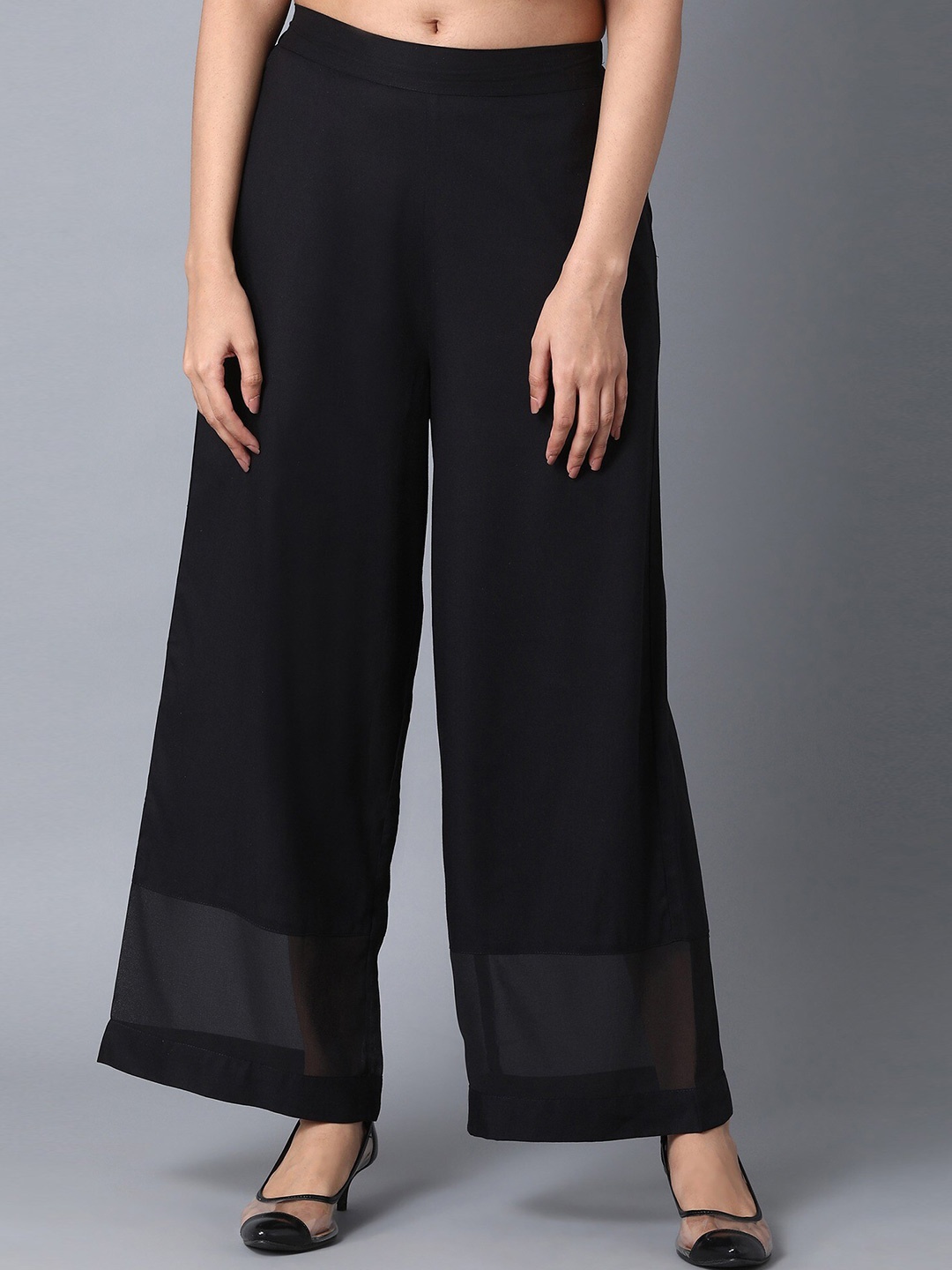 

elleven Women Black Solid Mid Rise Wide Leg Palazzos