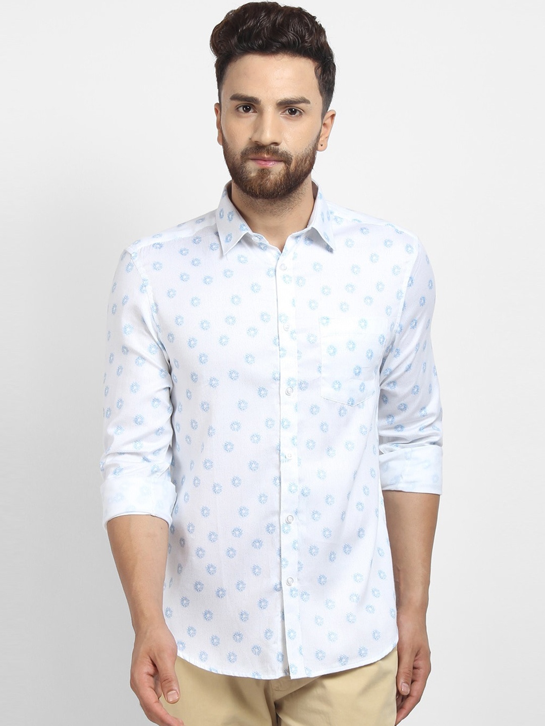 

cape canary Men White Opaque Printed Casual Shirt