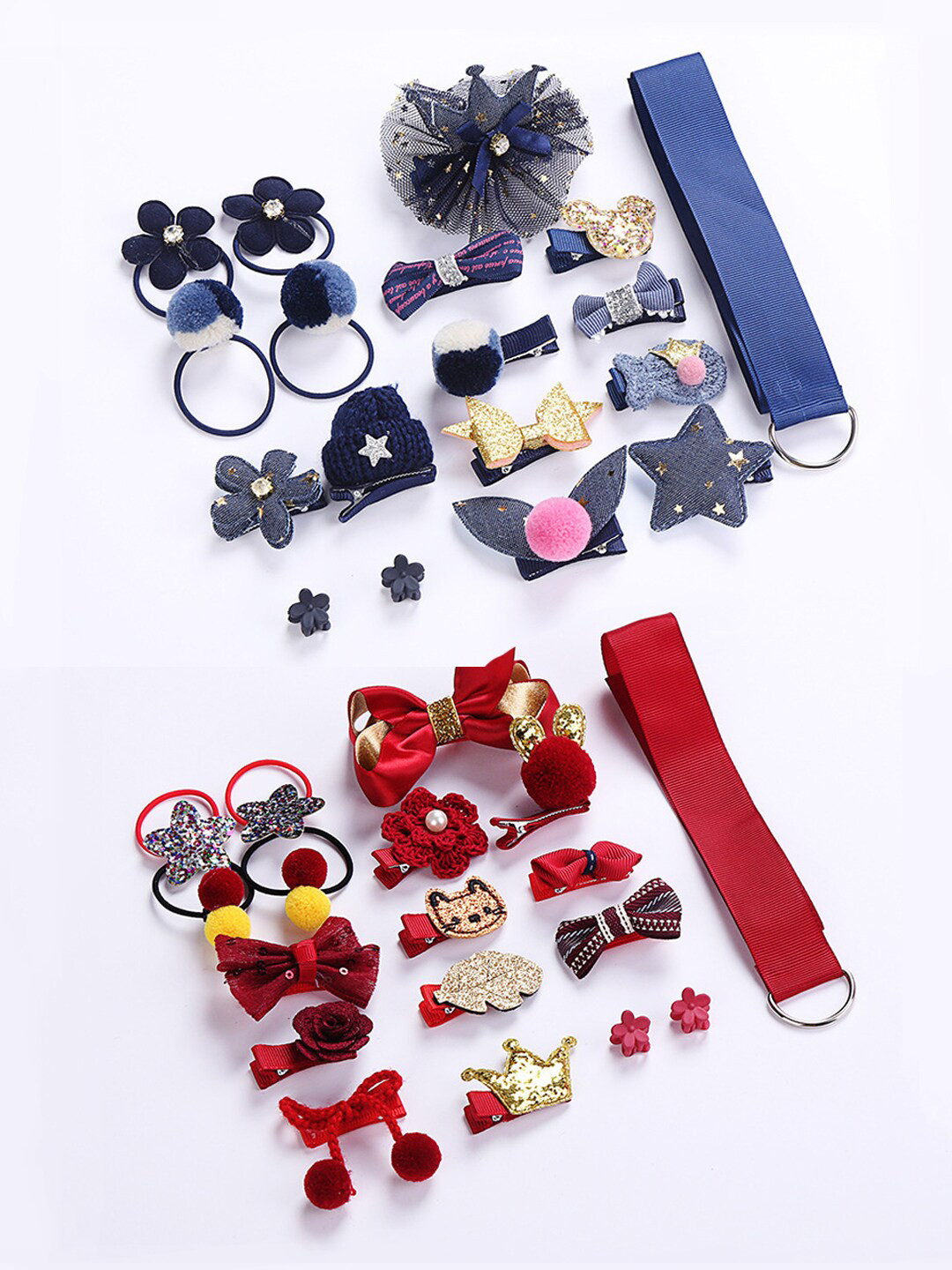 

Yellow Chimes Girls Set of 36 Girls Red & Blue Lace Hair Accessories
