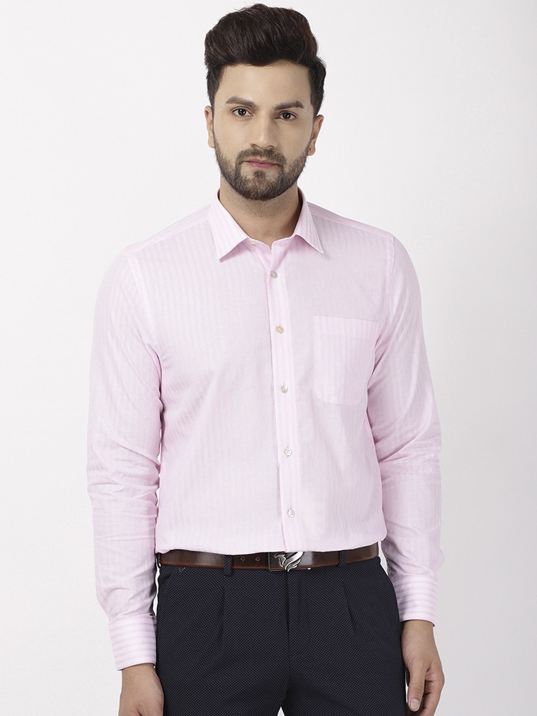 

Blackberrys Men Pink Opaque Striped Formal Shirt