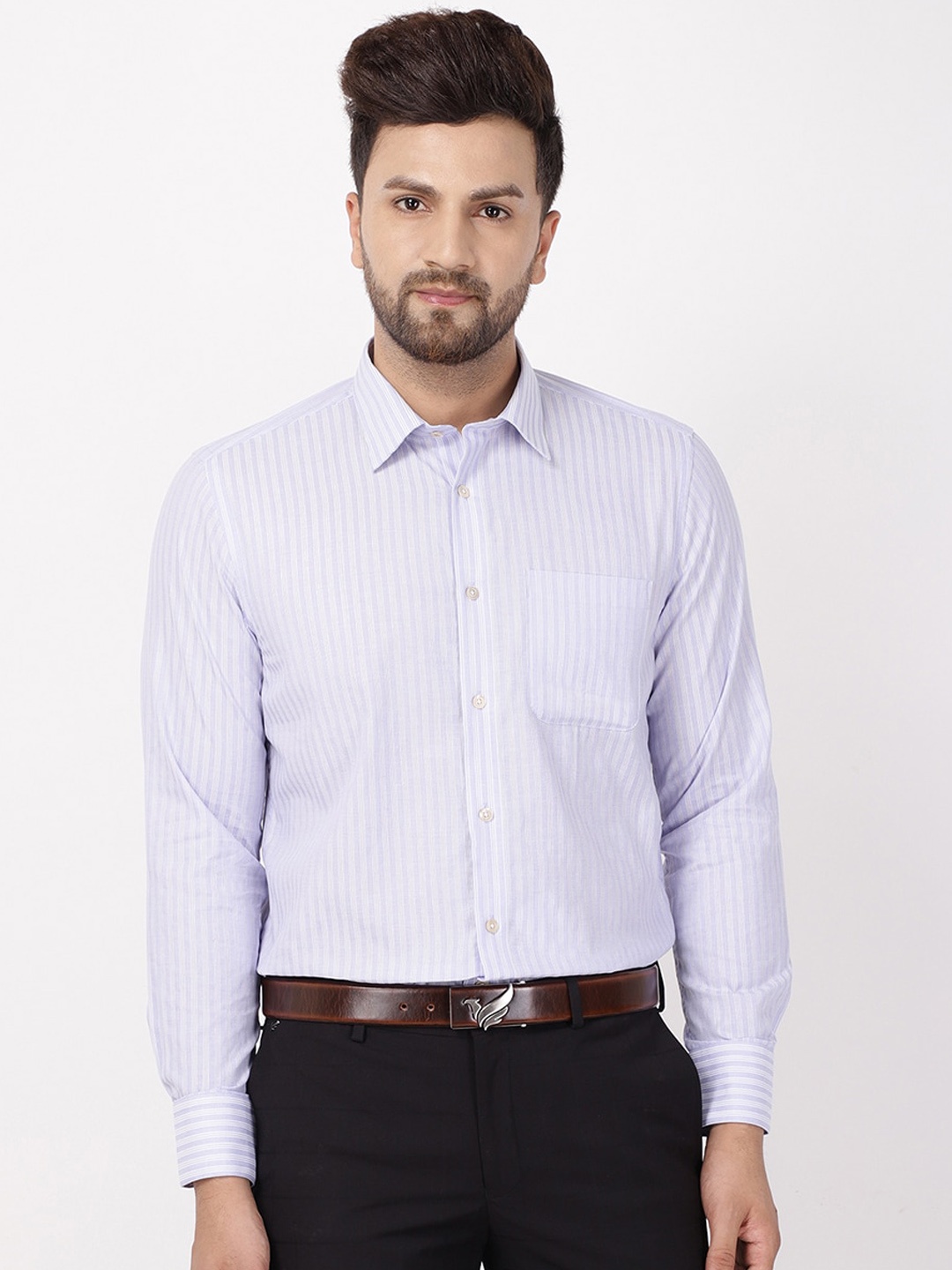 

Blackberrys Men Lavender Opaque Striped Smart Regular Fit Formal Shirt