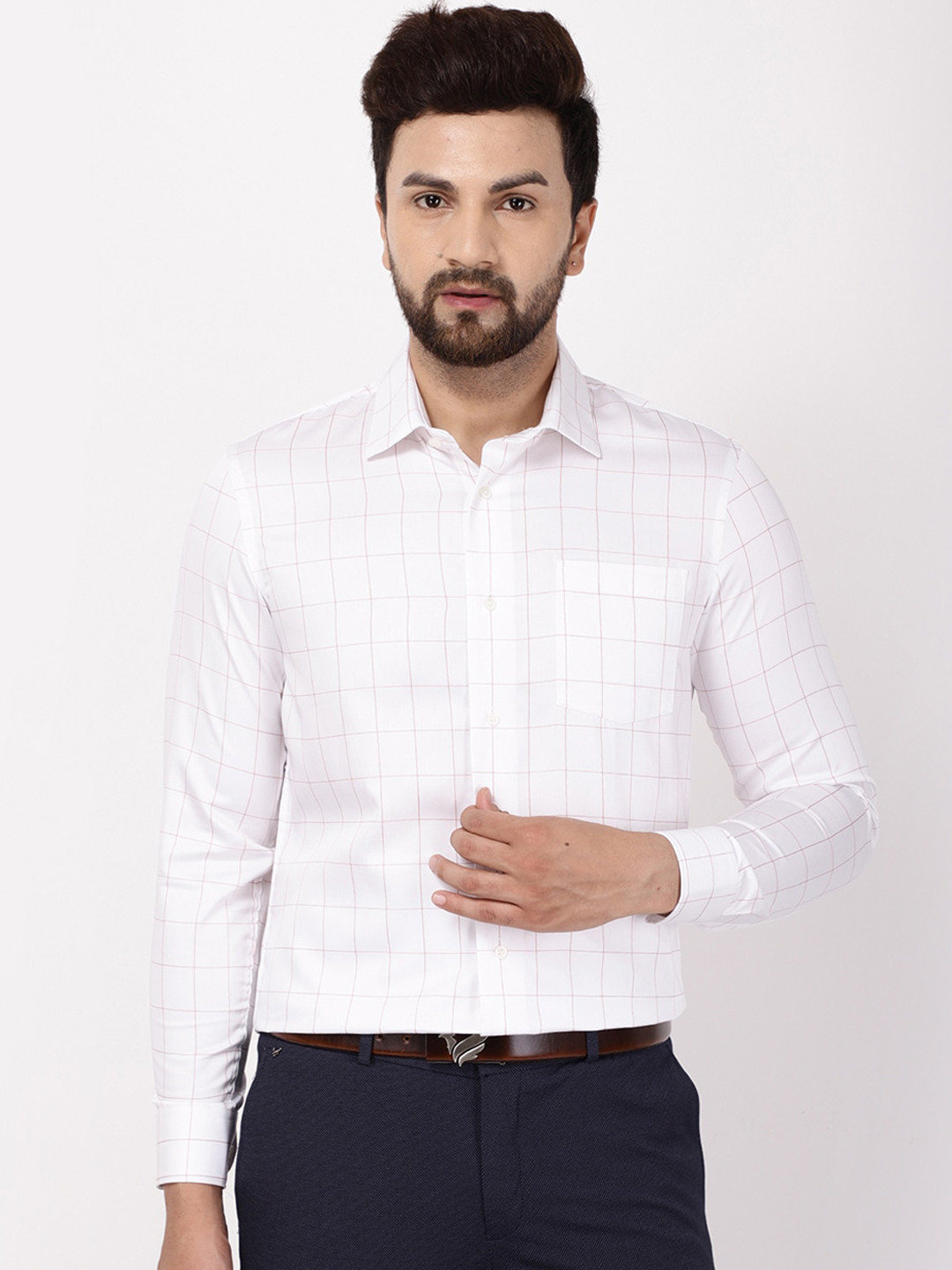 

Blackberrys Men White Phoenix Skinny Fit Windowpane Checks Opaque Checked Formal Shirt