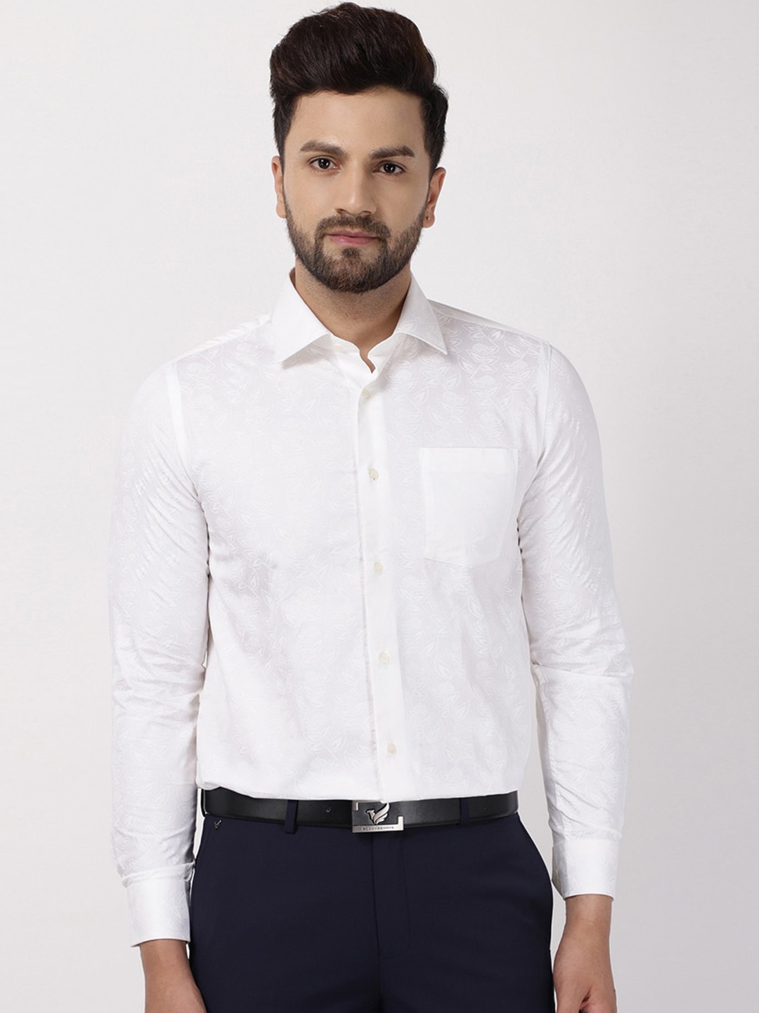 

Blackberrys Men White Slim Fit Floral Opaque Printed Formal Shirt