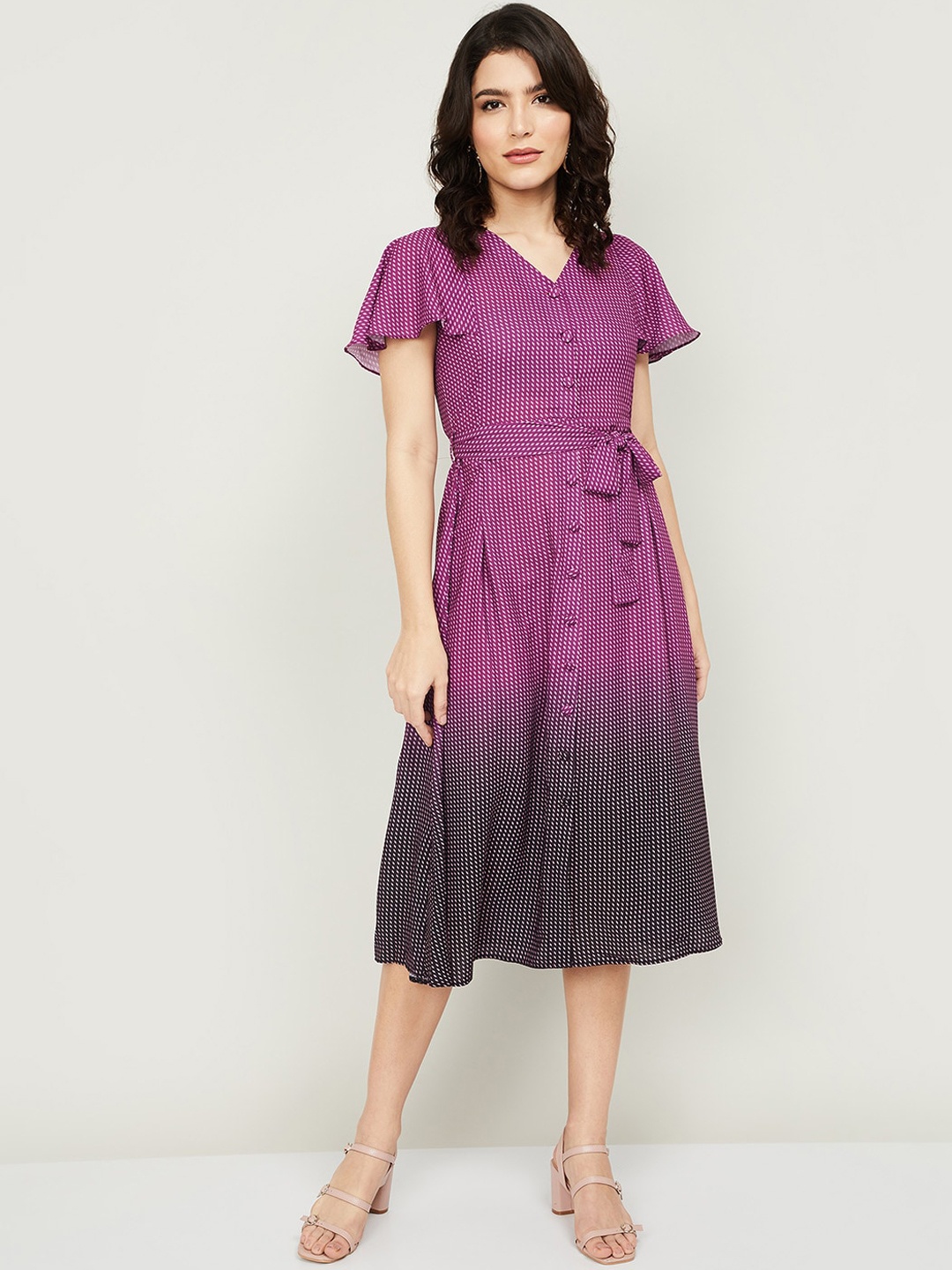 

CODE by Lifestyle Magenta & Black Tie and Dye A-Line Midi Dress