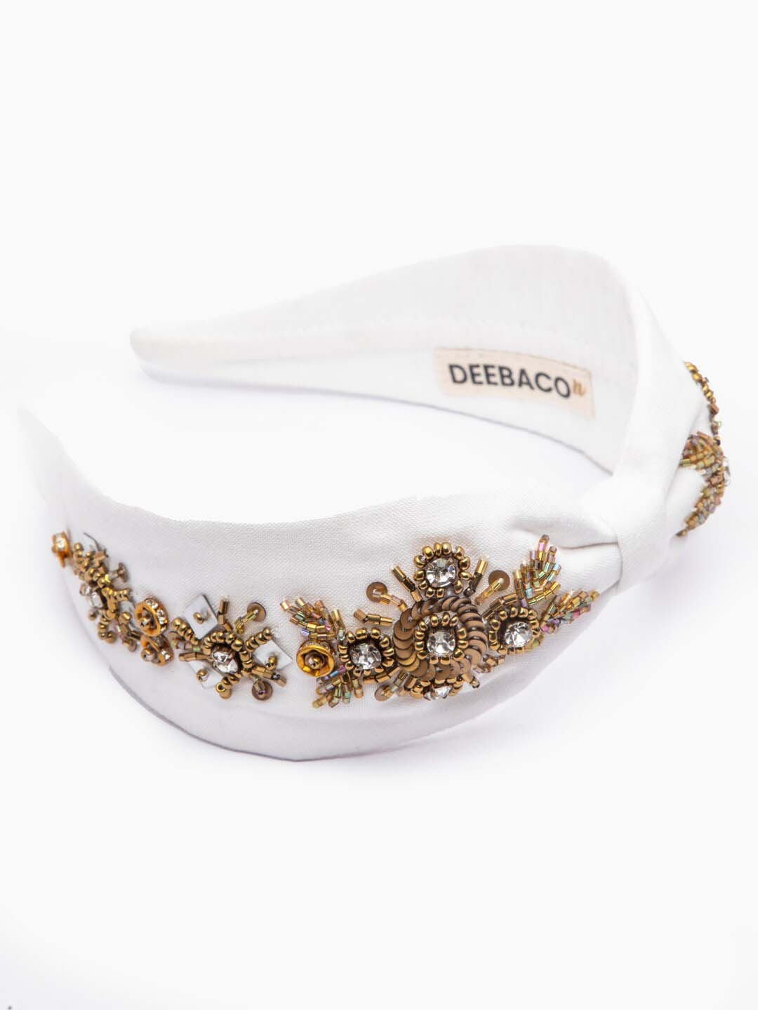 

DEEBACO Women White & Gold-Toned Embellished Hairband