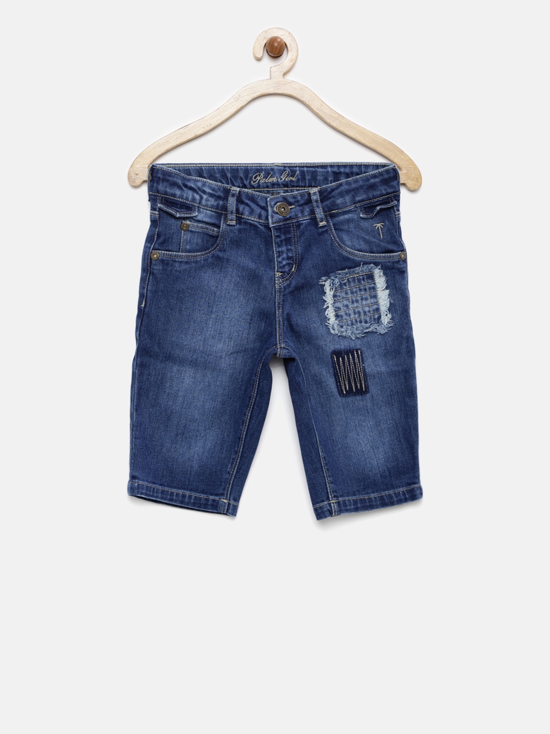 

Palm Tree Girls Blue Washed Regular Fit Denim Shorts