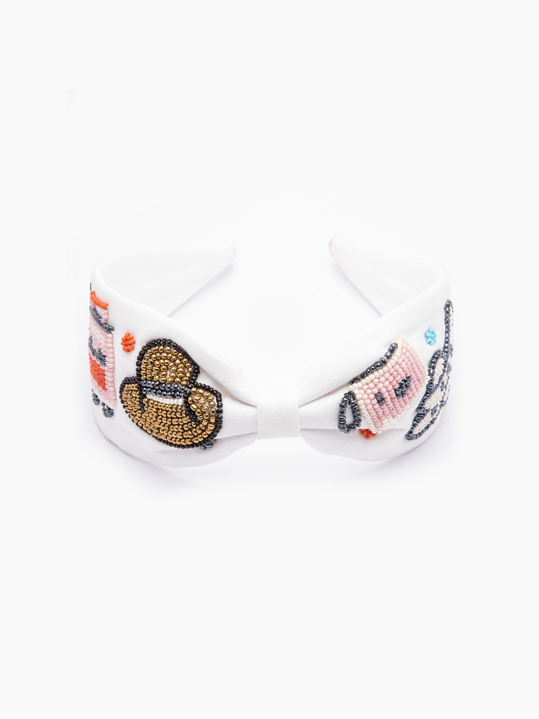 

DEEBACO Women White & Gold-Toned Embellished Hairband