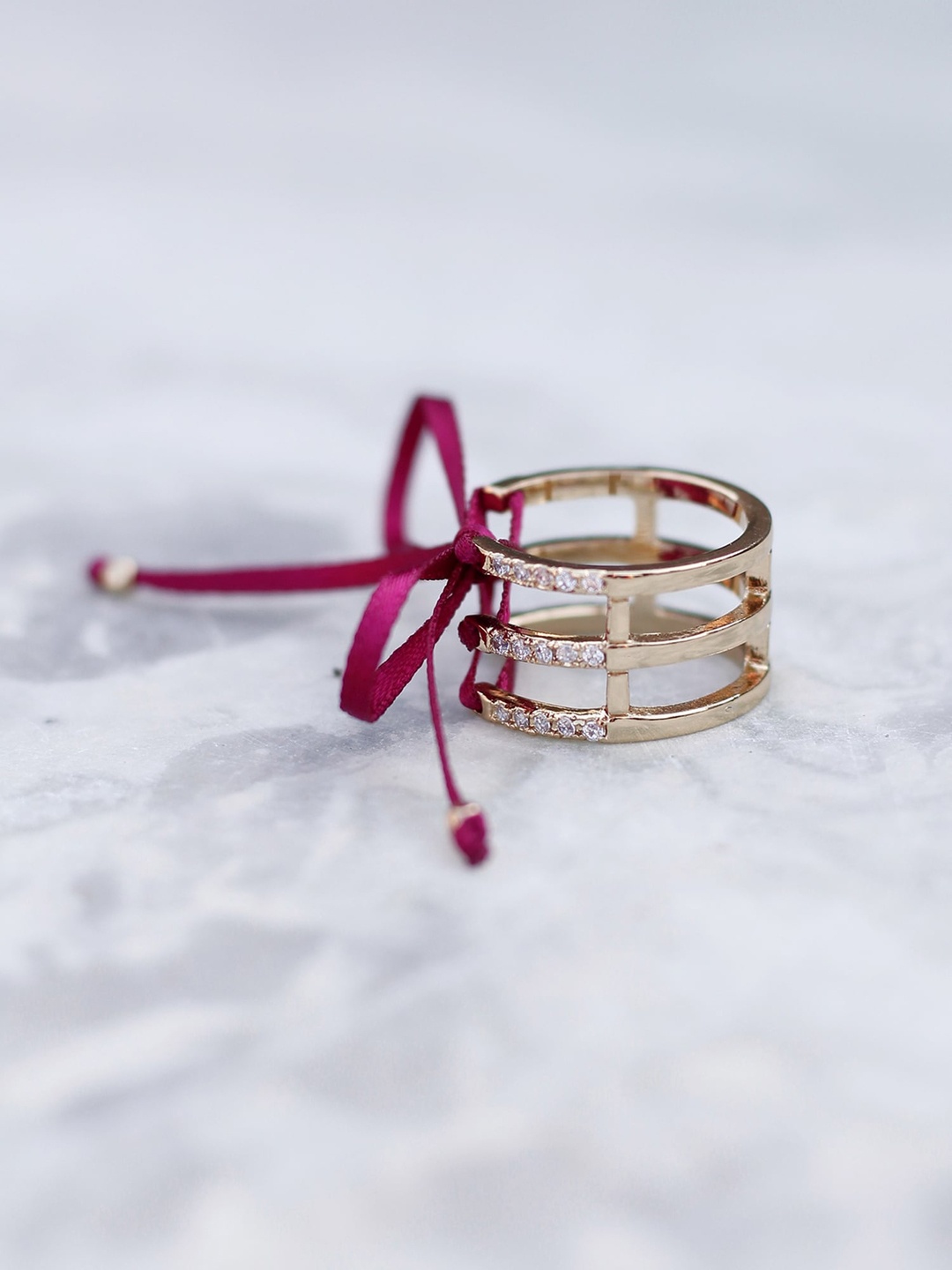 

Bellofox Gold-Toned & Pink Stone-Studded Statement Finger Ring
