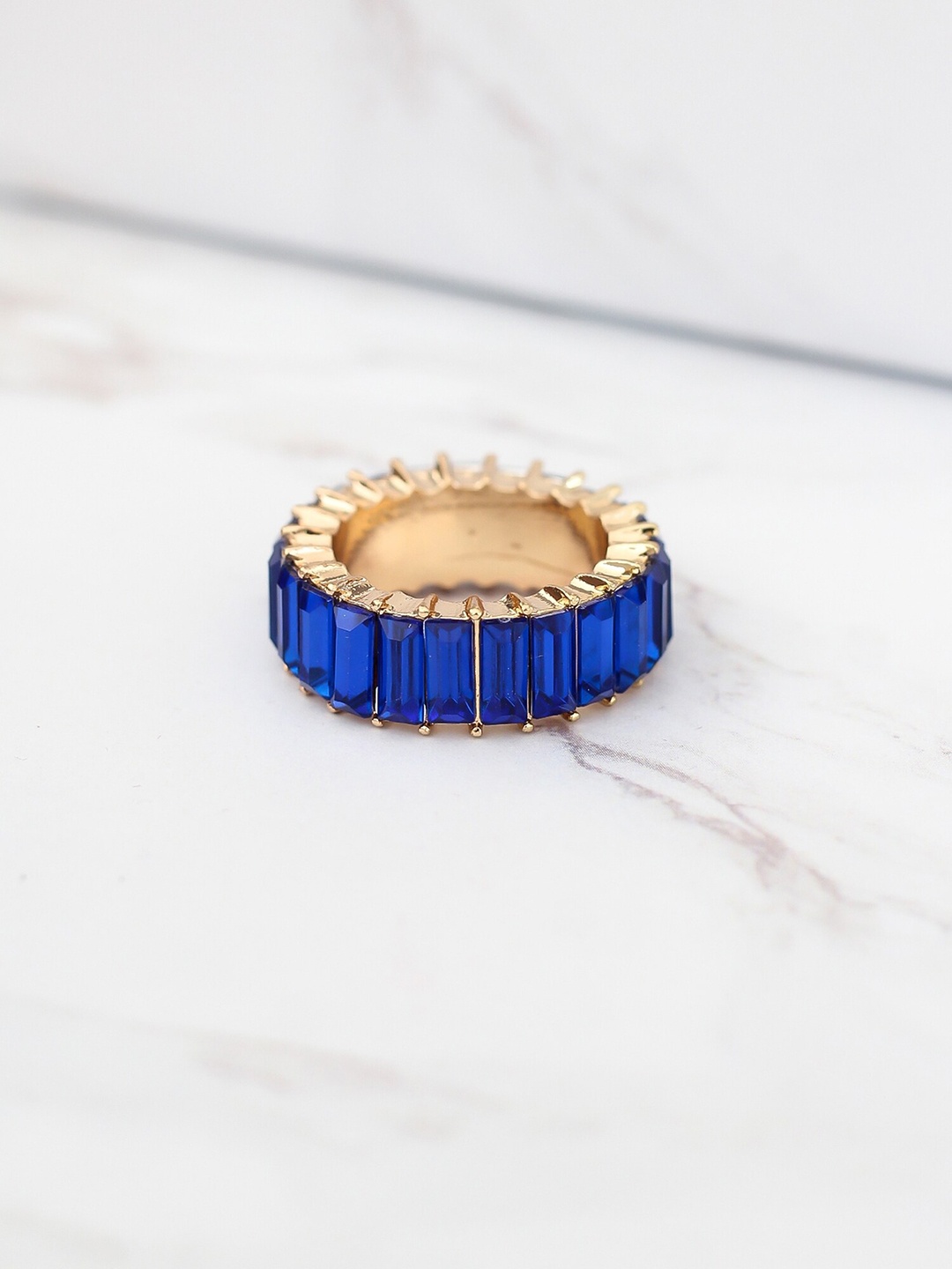 

Bellofox Gold-Toned & Blue CZ-Studded Statement Finger Ring