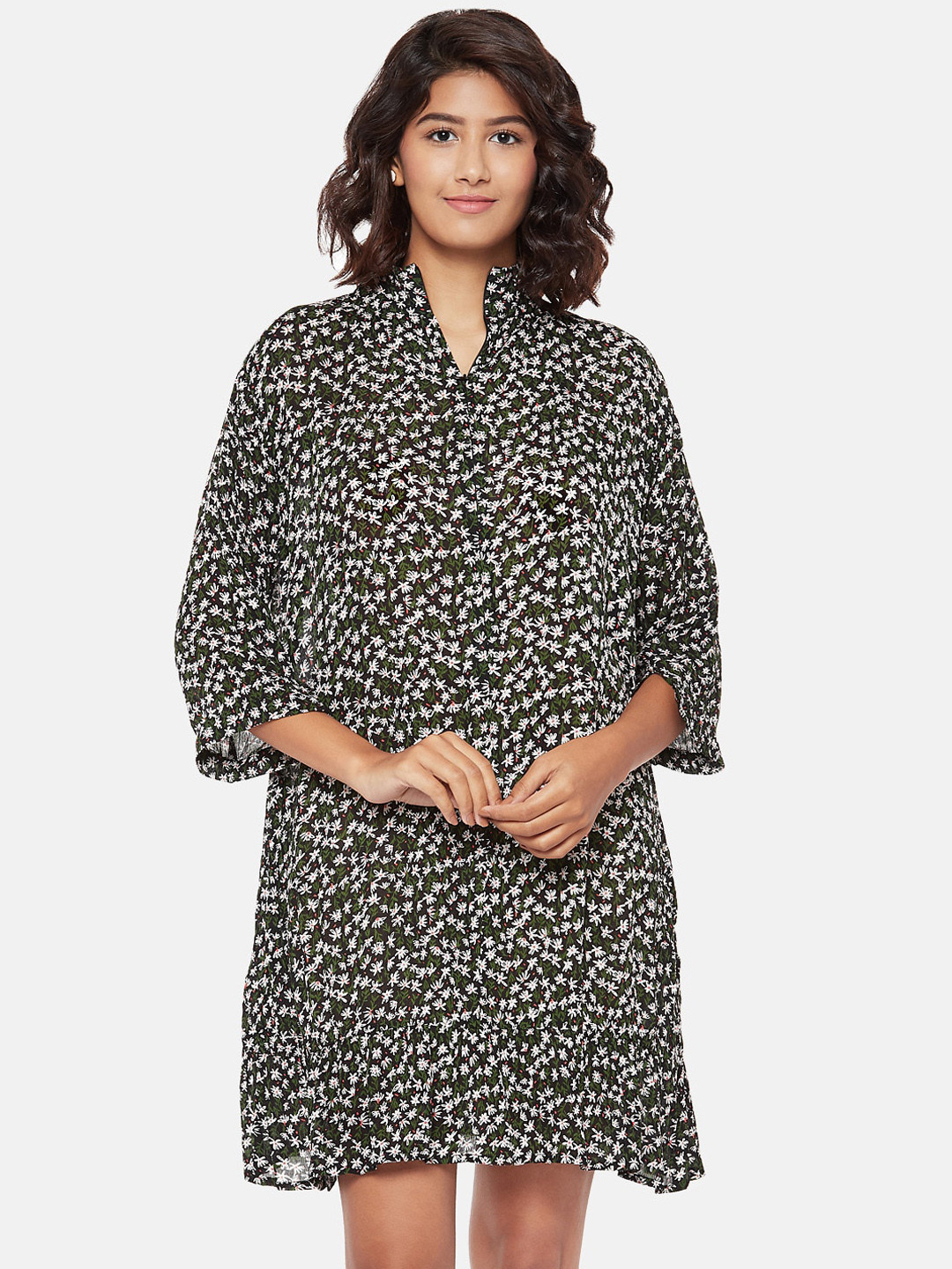 

People Black Floral A-Line Dress