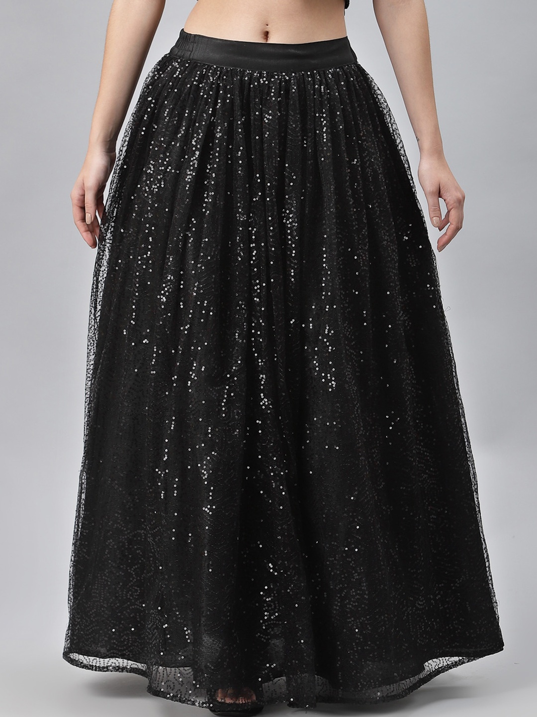 

studio rasa Women Black Embellished Flared Maxi Skirt