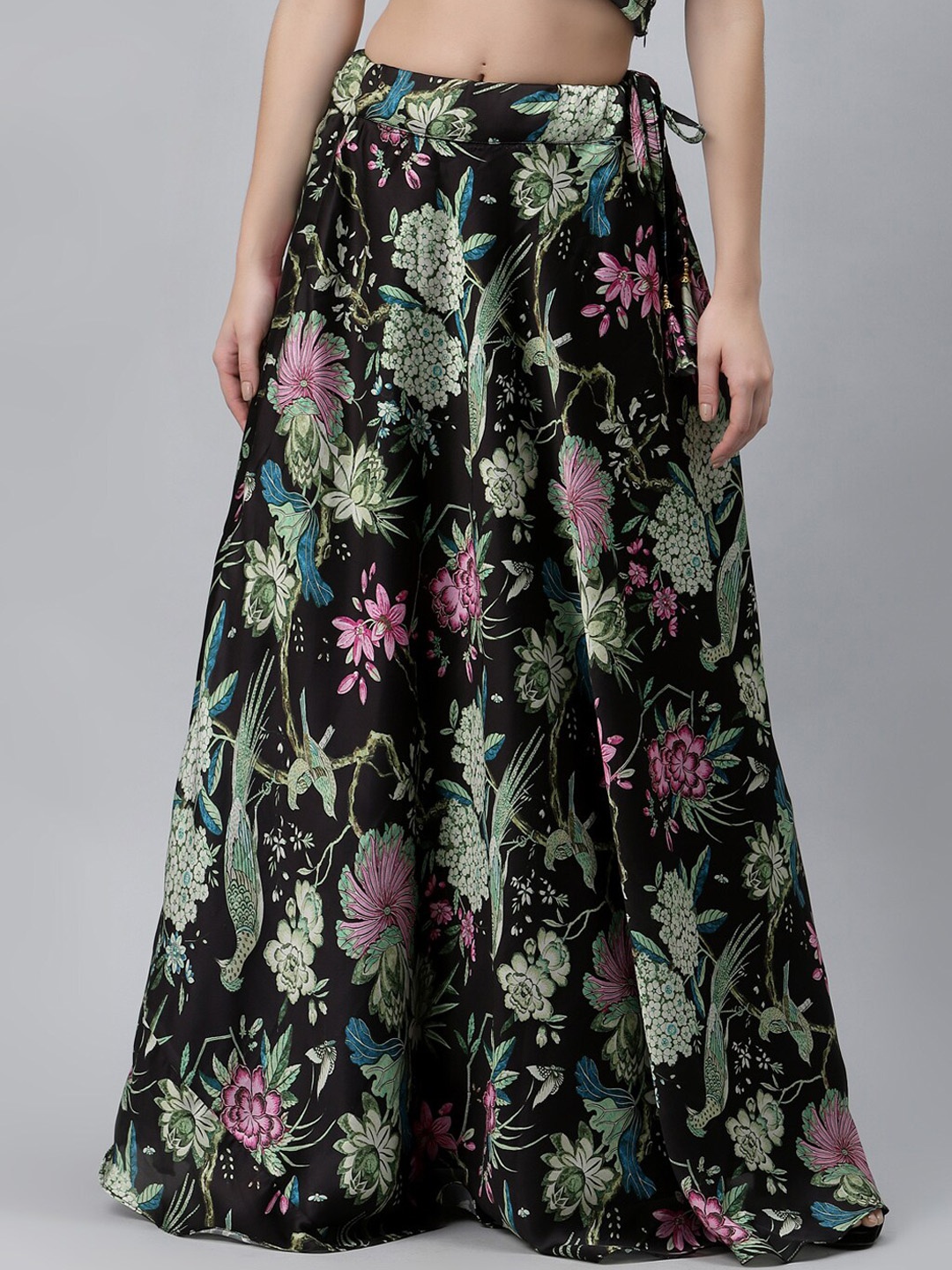 

studio rasa Women Black Floral Printed Flared Bias Maxi Skirt