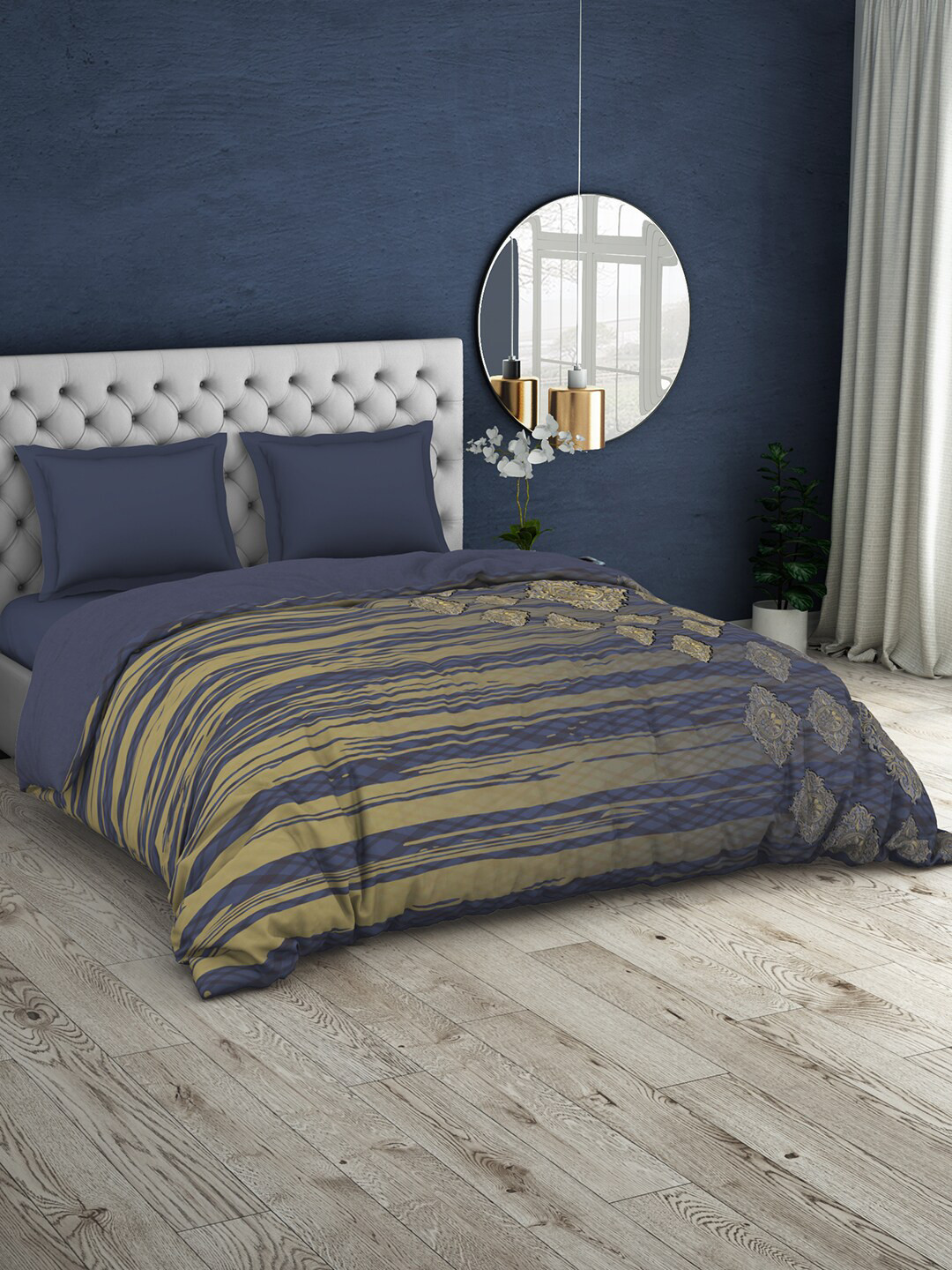 

SPACES Blue & Yellow Printed Pure Cotton AC Room 210 GSM Double Bed Quilt