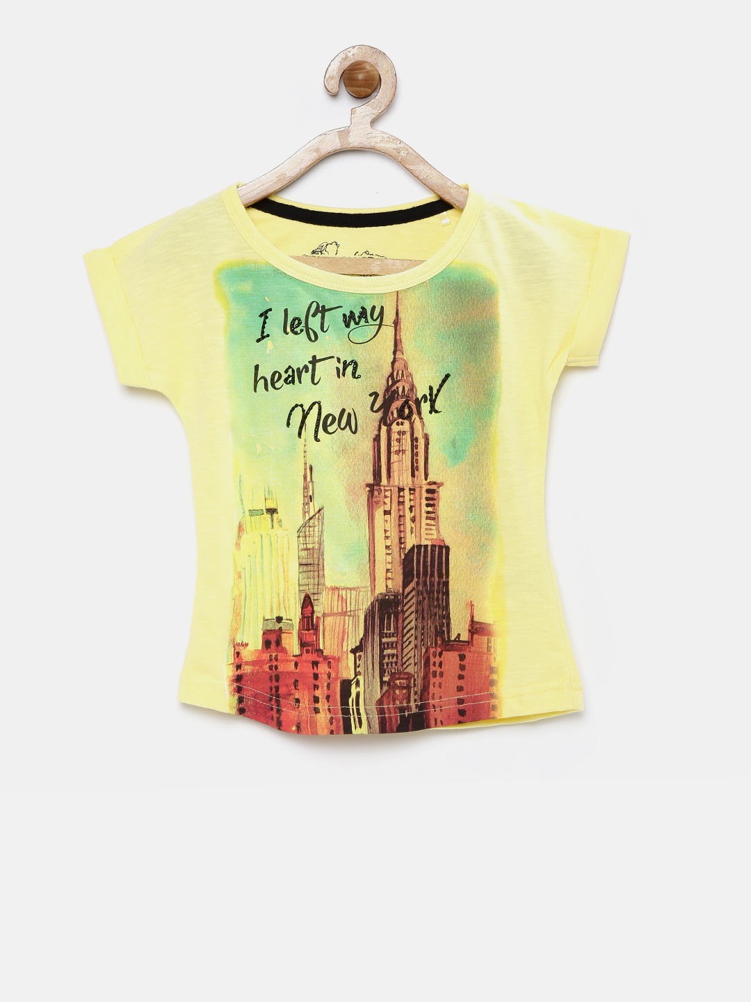 

Palm Tree Girls Yellow Printed Regular Top