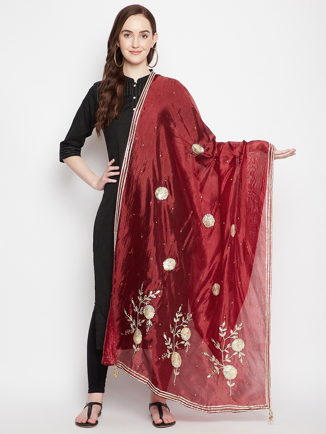 

Clora Creation Maroon Embroidered Dupatta