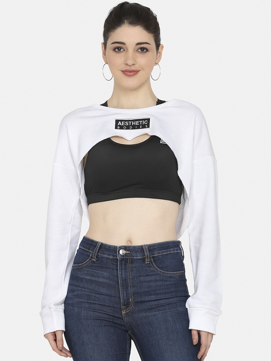 

Aesthetic Bodies Women White Cotton Bust Crop Sweatshirt