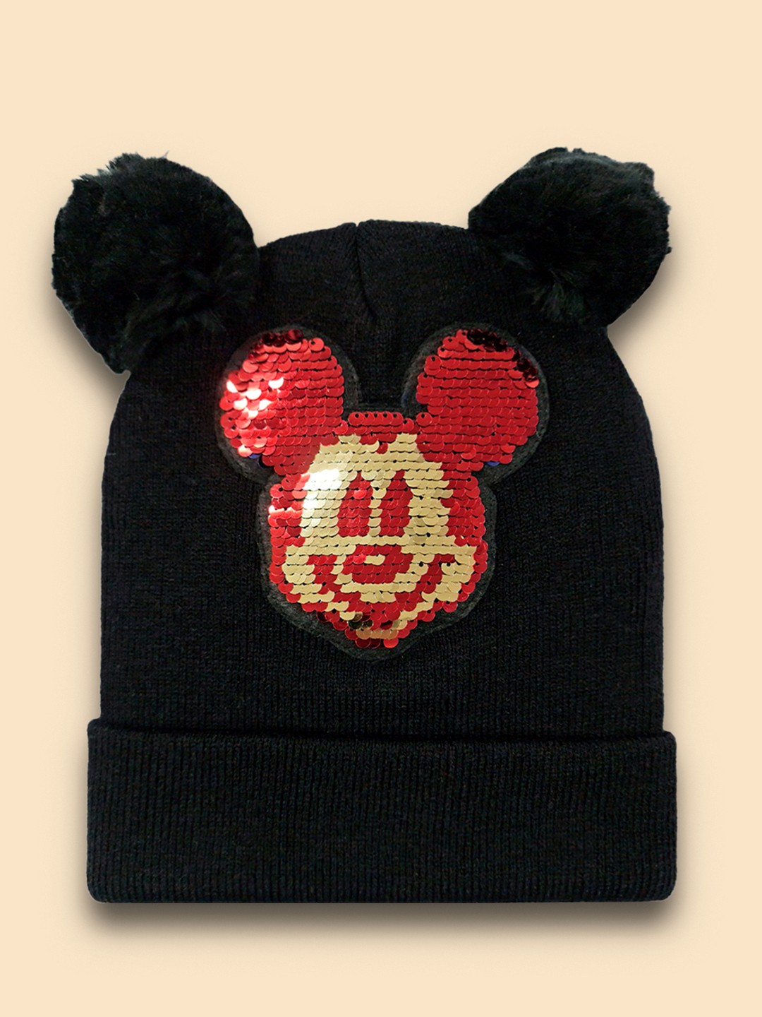 

Kids Ville Girls Black & Red Mickey & Friends Embroidered Beanie