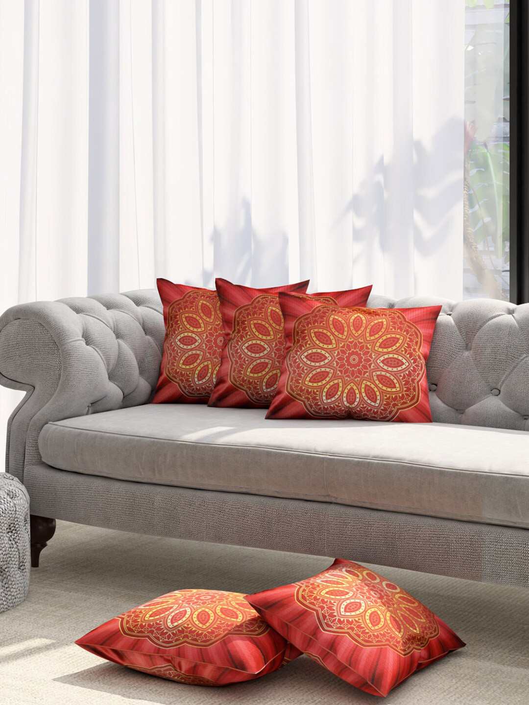 

Niamh by Tag 7 Red & Yellow Set of 5 Ethnic Motifs Square Cushion Covers