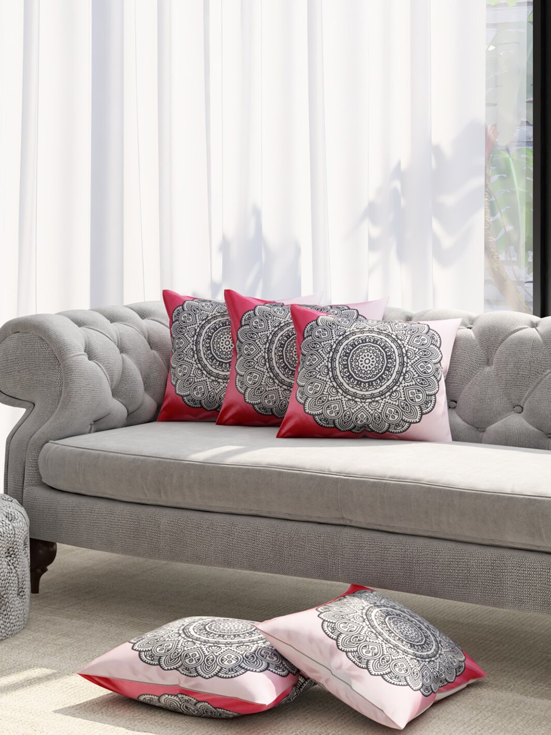 

Niamh by Tag 7 Red & Black Set of 5 Ethnic Motifs Square Cushion Covers