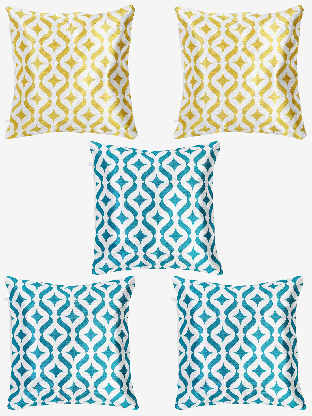 

Niamh by Tag 7 Pack Of 5 Yellow & Blue Geometric Printed Cushion Covers