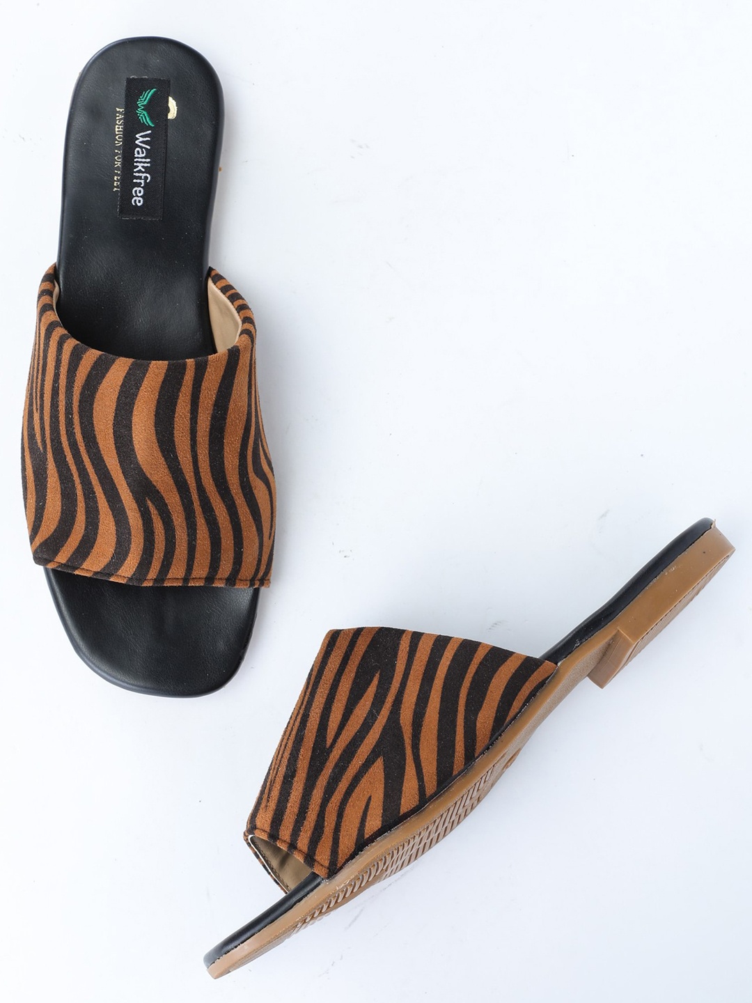 

Walkfree Women Orange & Black Printed Open Toe Flats