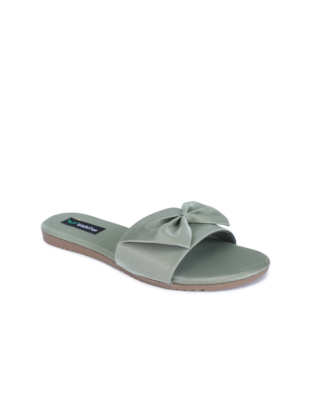 

Walkfree Women Green Solid Open Toe Flats With Bows