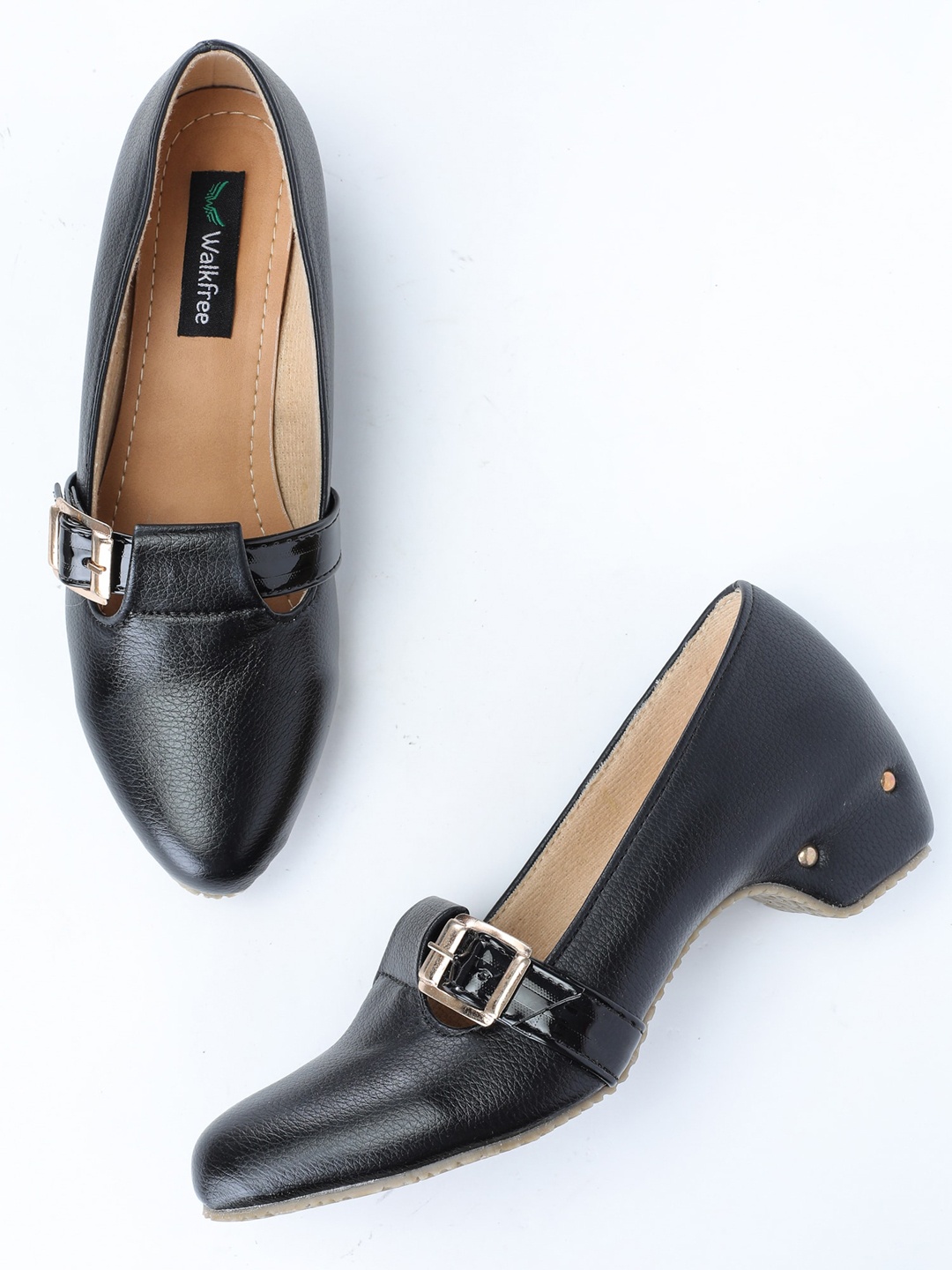 

Walkfree Women Black Ballerinas with Buckles Flats