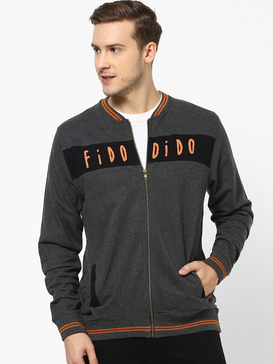 

FIDO DIDO Men Charcoal Grey Printed Sweatshirt