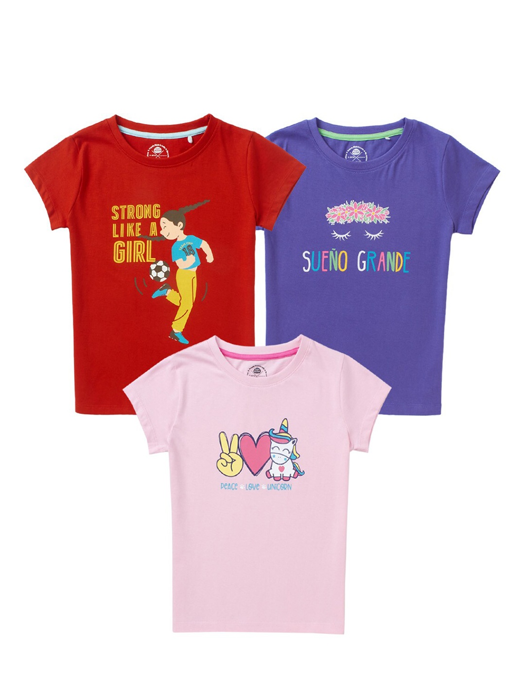

Cub McPaws Girls PAck of 3 Multicoloured Printed T-shirt, Multi
