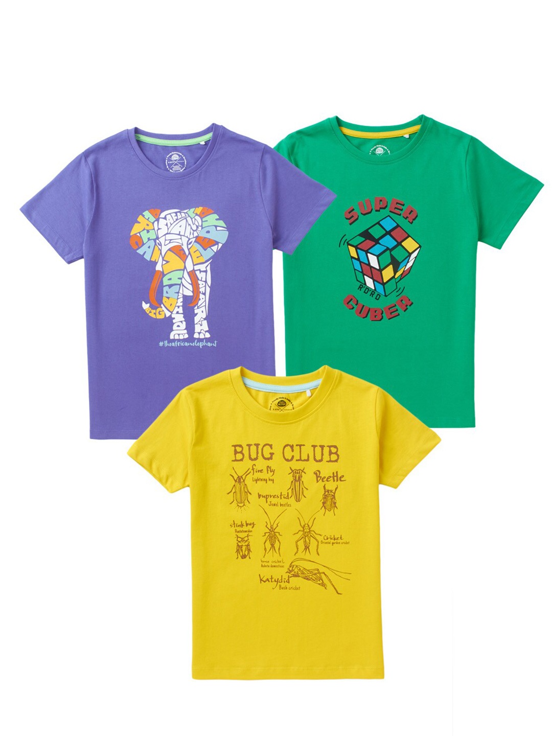 

Cub McPaws Boys Multicoloured & sulphur spring Typography 3 Printed T-shirt, Multi