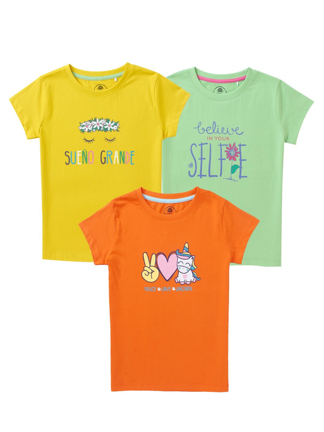 

Cub McPaws Girls Pack of 3 Printed T-shirts, Yellow