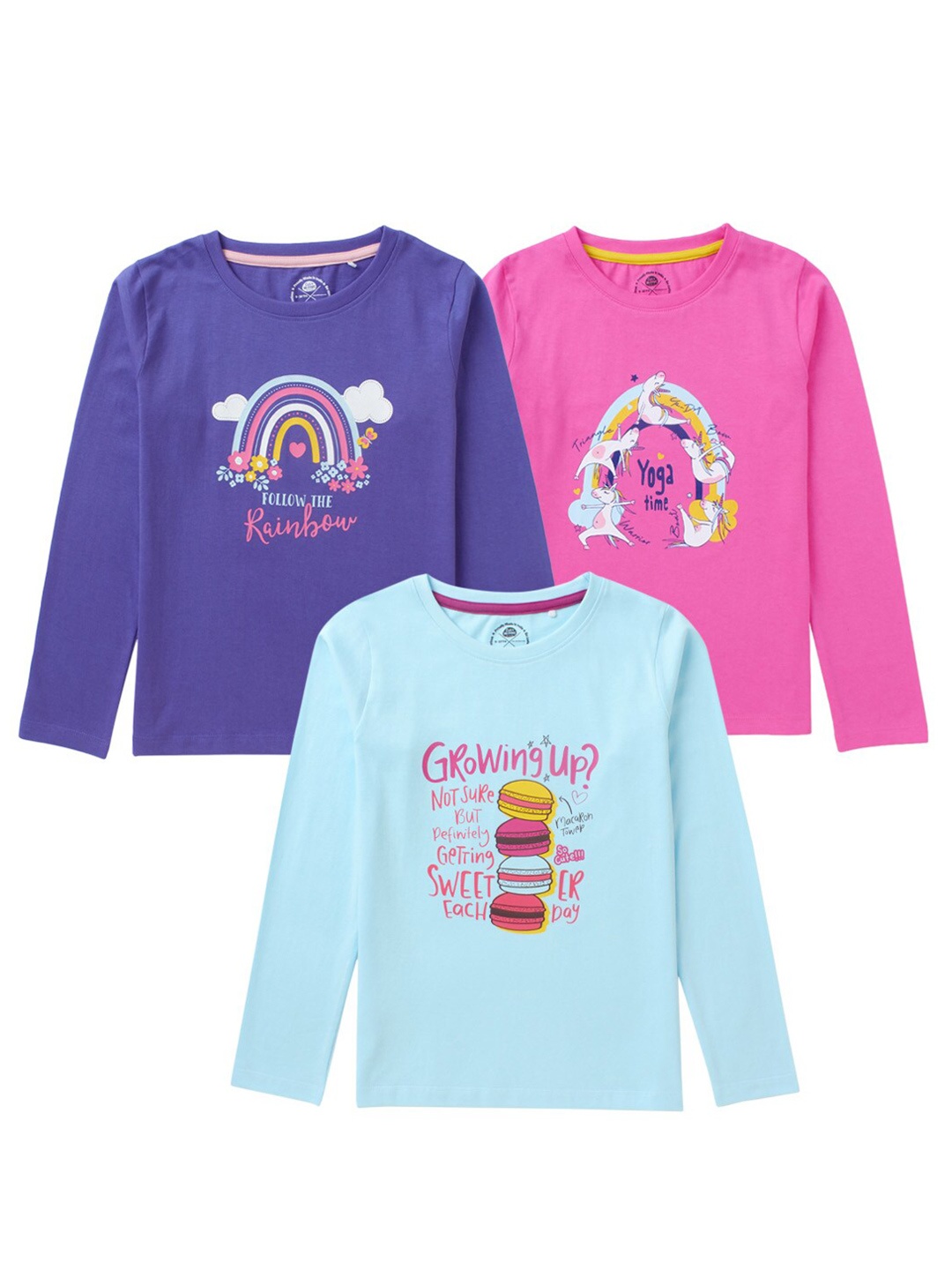 

Cub McPaws PAck of 3 Girls Multicoloured Printed T-shirt, Multi