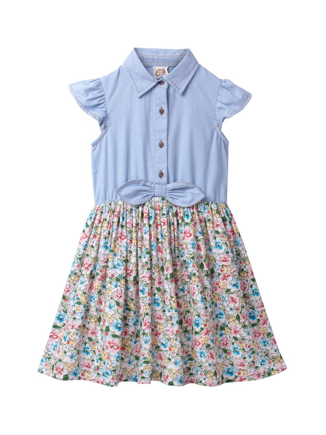 

Cub McPaws Girls Blue & Pink Floral Printed Denim Dress